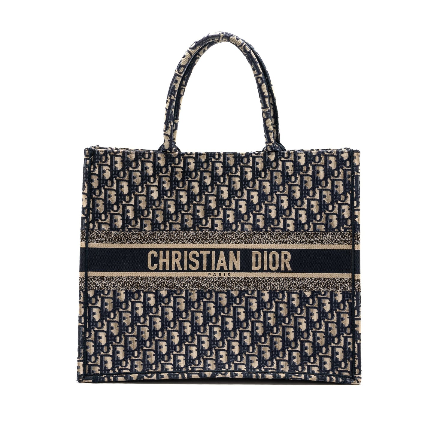 Dior Book Tote Ecru And Oblique Embroidery Handbag Blue Large Tote Bag