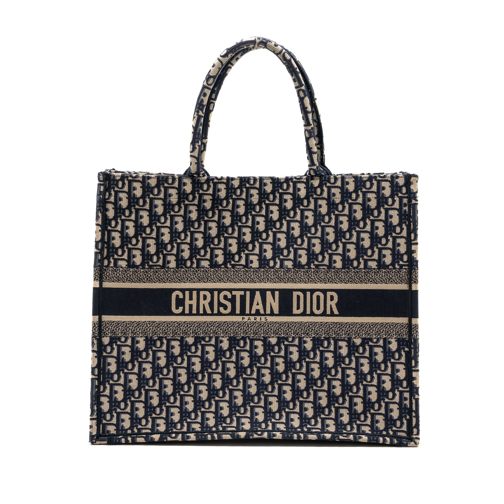 Dior Book Tote Ecru And Oblique Embroidery Handbag Blue Large Tote Bag
