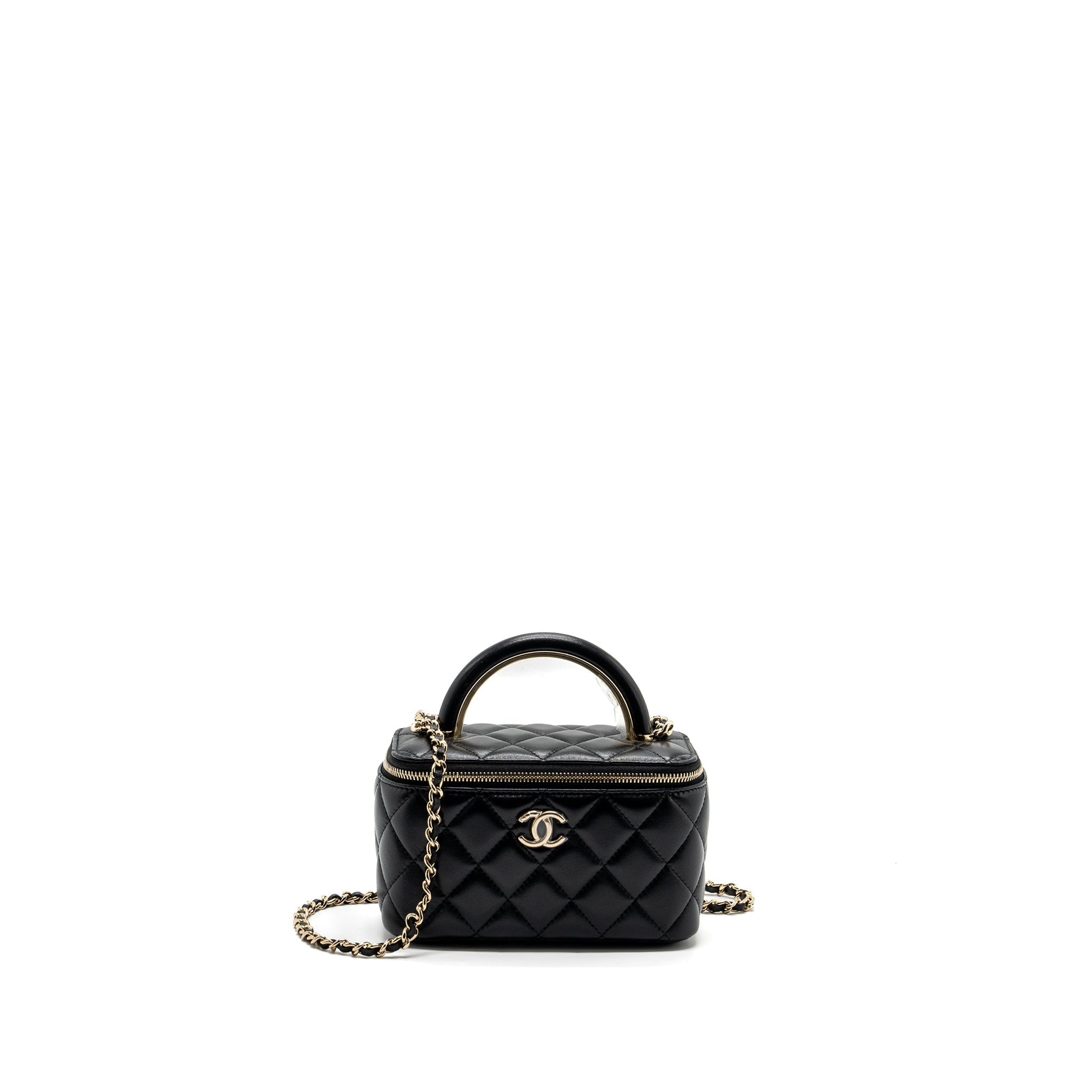 Chanel Top Handle Long Vanity Lambskin LGHW Black Handbag Ghw Microchip