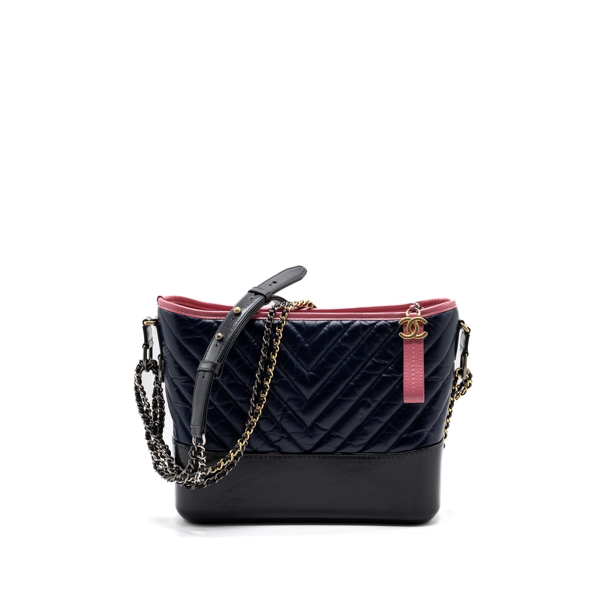 Chanel Gabrielle hobo chevron calfskin dark Multicolor Blue Pink Grey Shoulder Bag