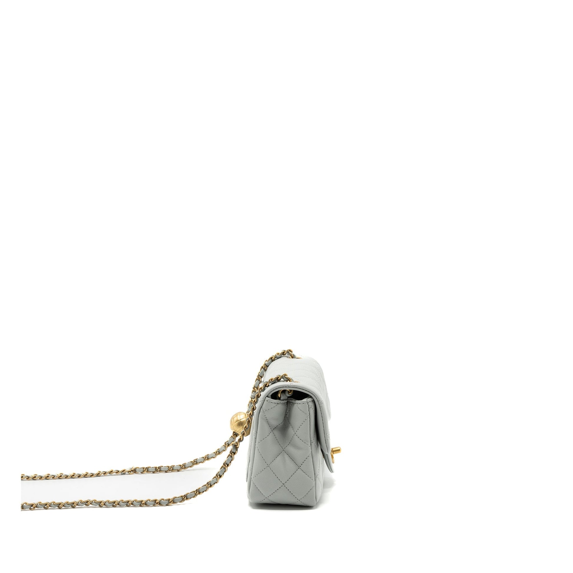 Chanel 23C pearl crush square flap lambskin Grey Shoulder Bag