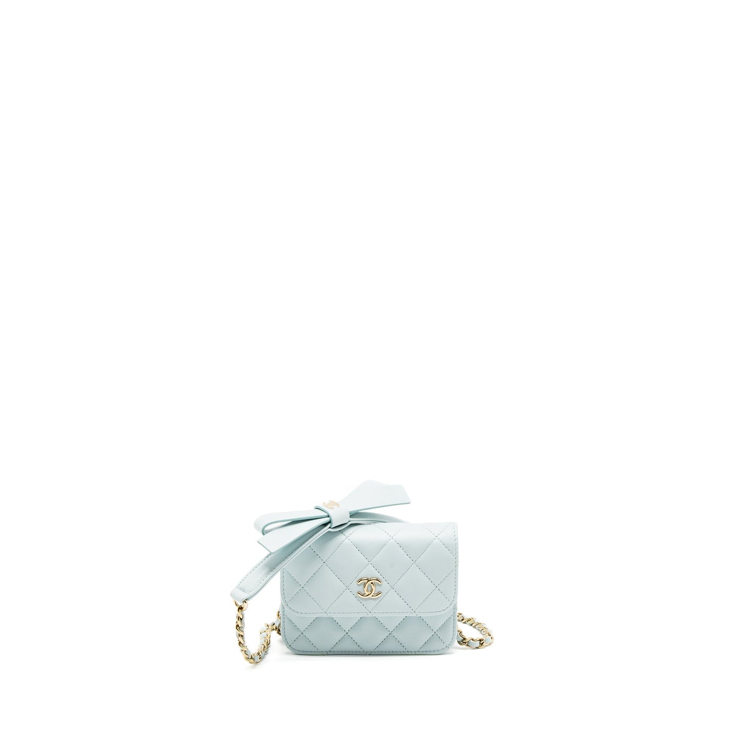 Chanel Flap Ribbon Chains Lambskin Light LGHW Blue Shoulder Bag