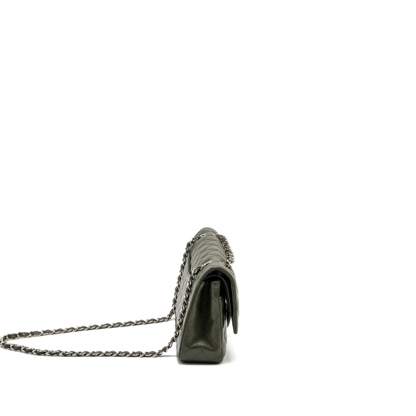 Chanel Classic Double Flap Caviar Olive SHW Green Shoulder Bag