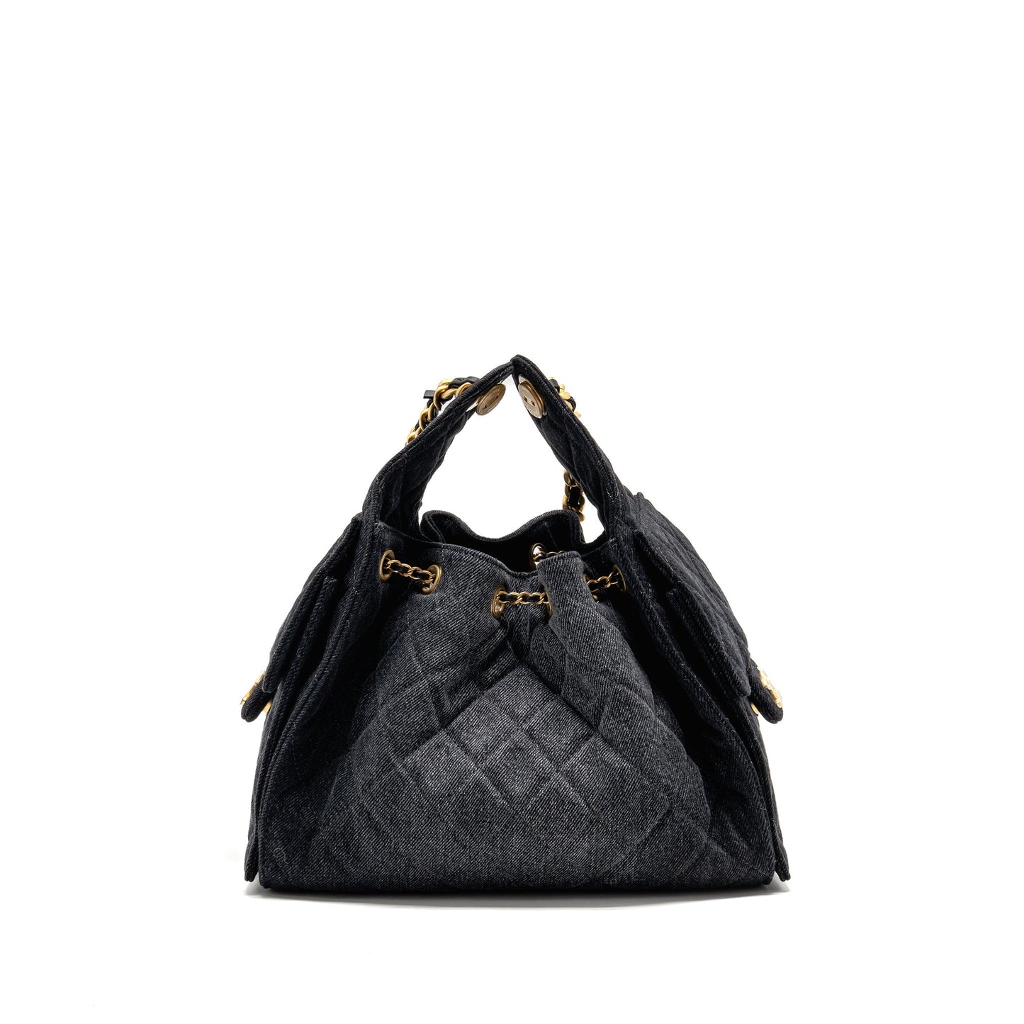 Chanel 25 washed denim GHW microchip Black Beige Small Handbag