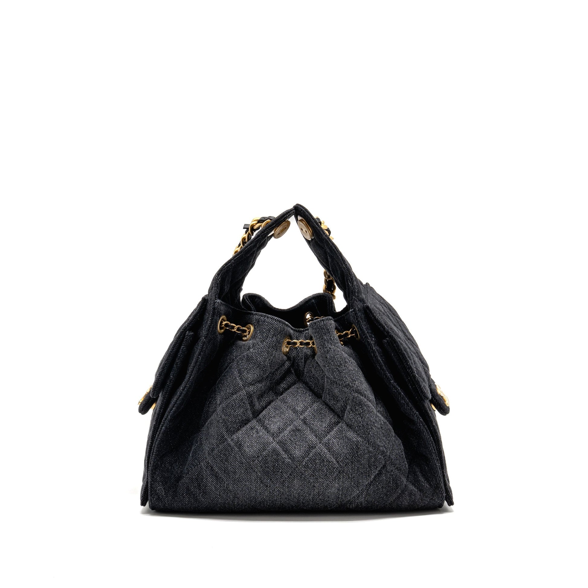 Chanel 25 washed denim GHW microchip Black Beige Small Handbag