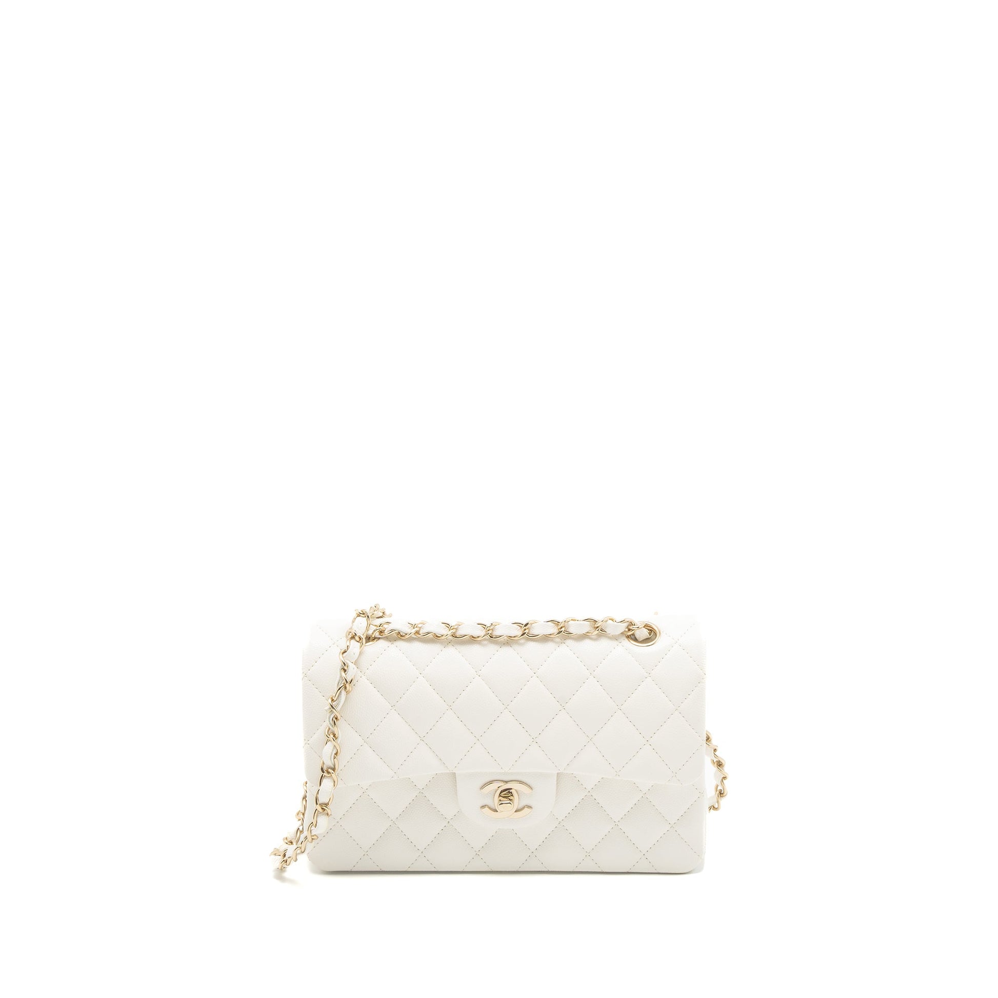 Chanel Classic Double Flap Caviar LGHW Microchip White Small Shoulder Bag