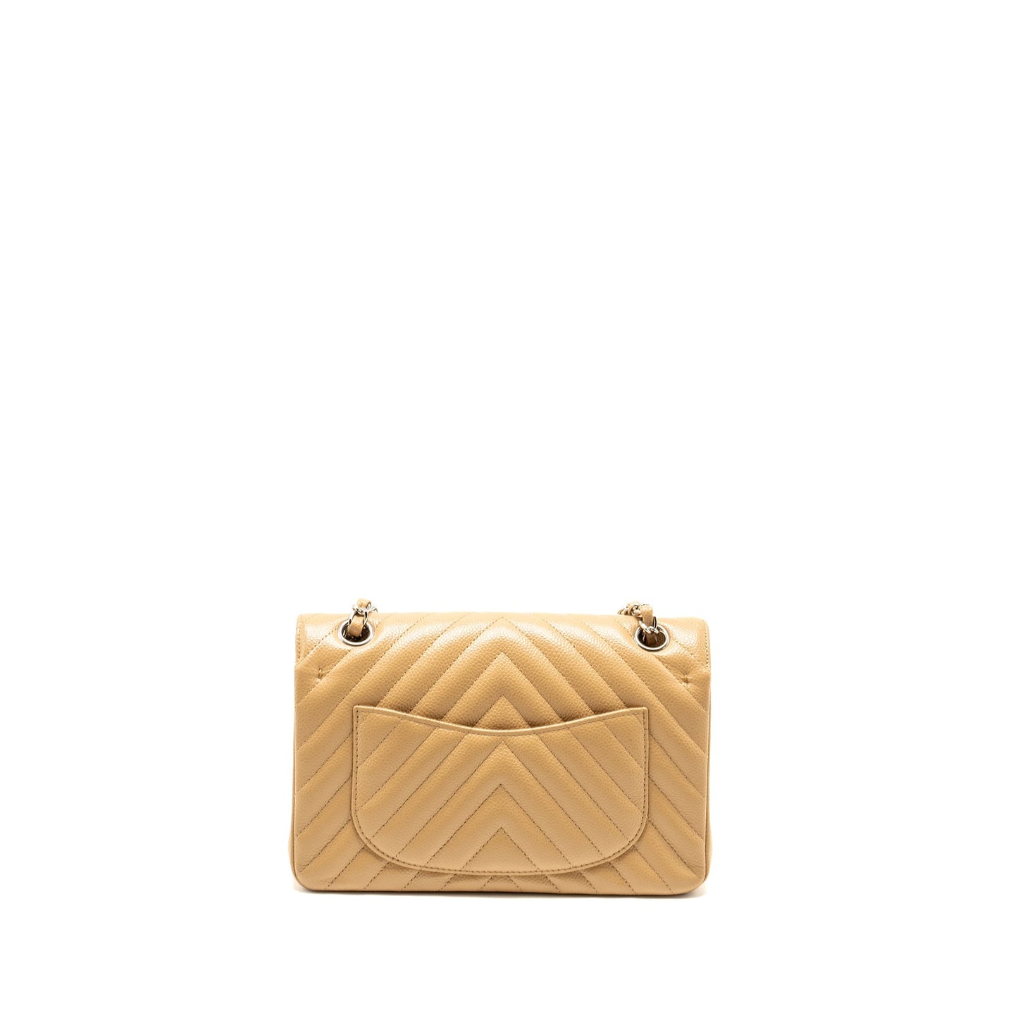 Chanel Classic Double Flap Chevron Caviar SHW Beige Small Shoulder Bag