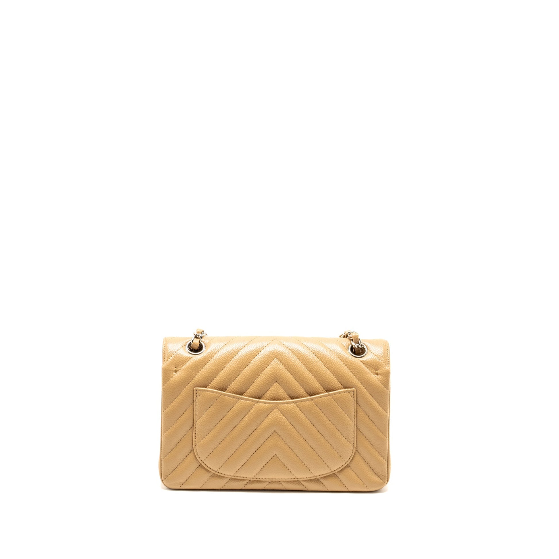 Chanel Classic Double Flap Chevron Caviar SHW Beige Small Shoulder Bag