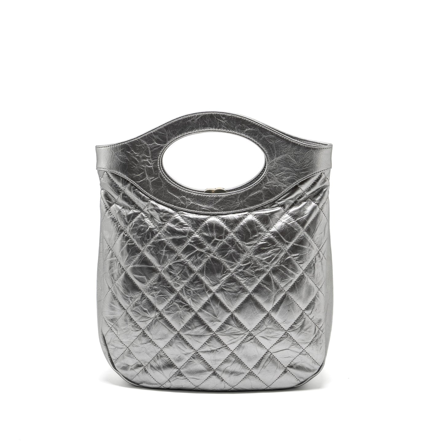 Chanel 31 Quilted Crumpled Calfskin Silver Handbag