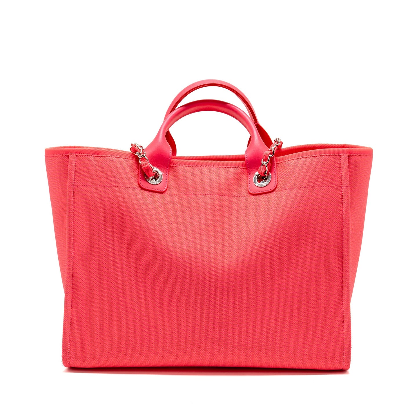 Chanel Deauville Shopping Calfskin SHW Pink Canvas Tote Bag Pink Shw