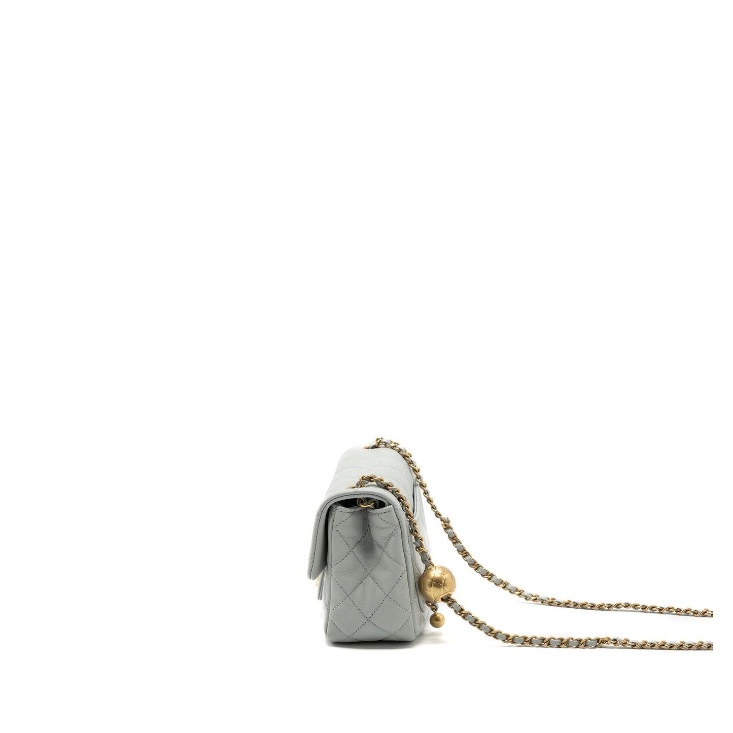 Chanel 23C pearl crush square flap lambskin Grey Shoulder Bag