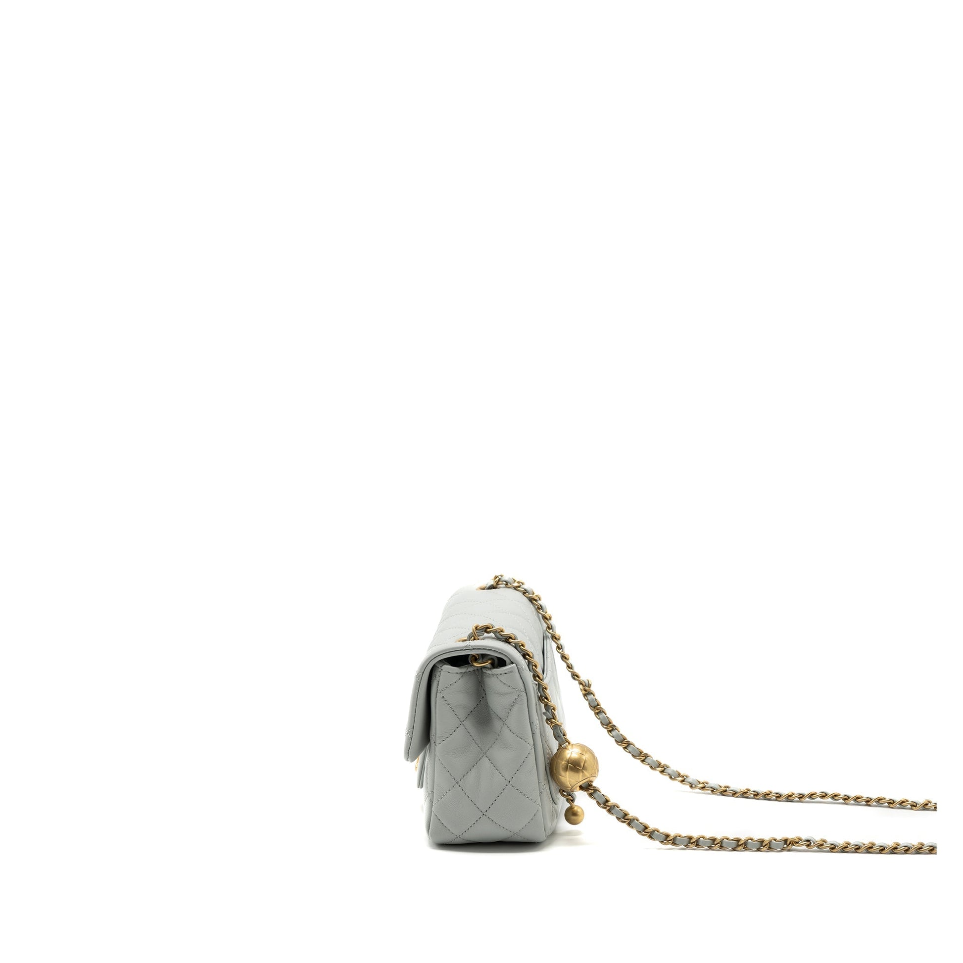 Chanel 23C pearl crush square flap lambskin Grey Shoulder Bag