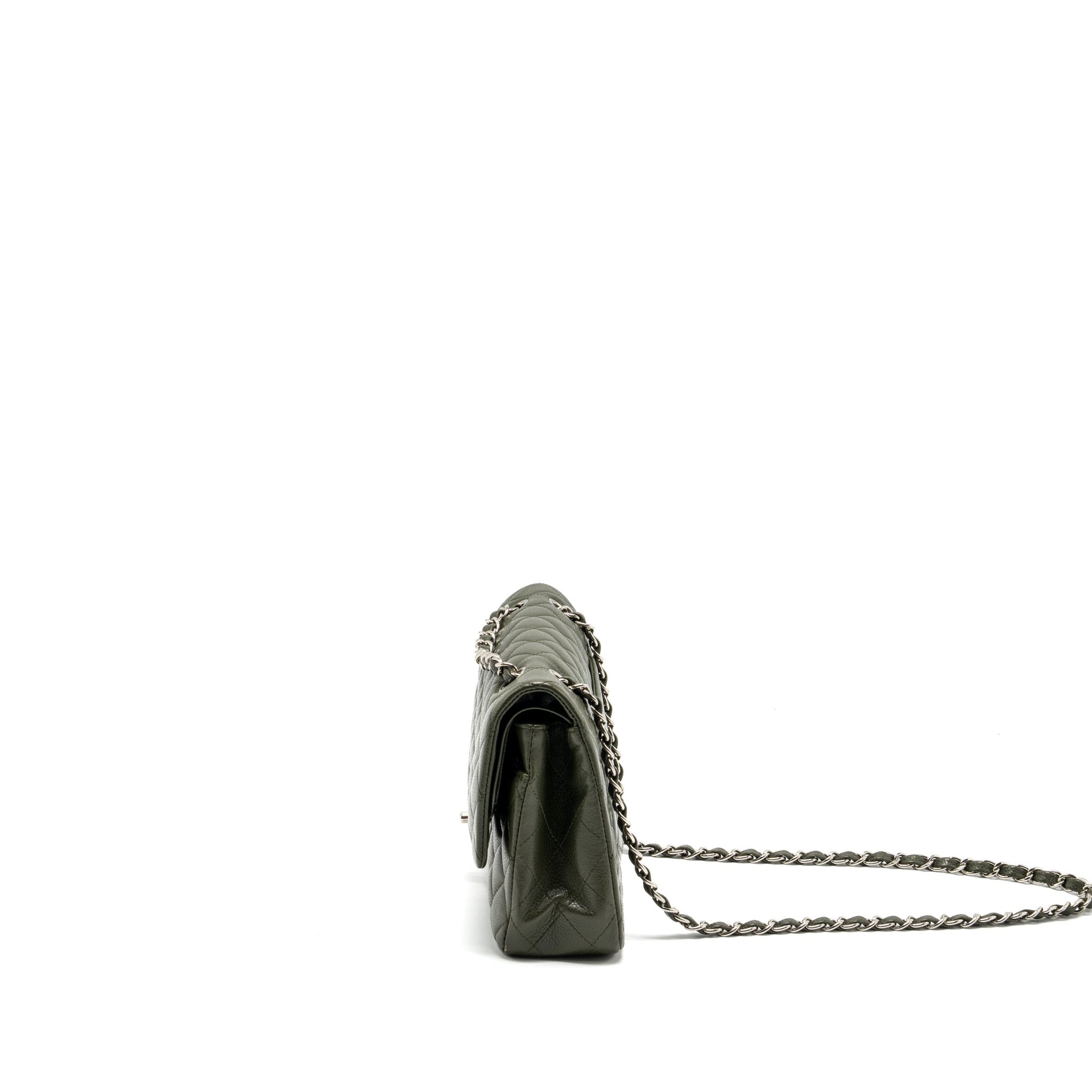 Chanel Classic Double Flap Caviar Olive SHW Green Shoulder Bag