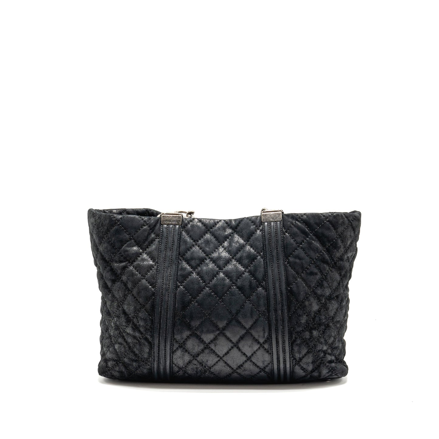 Chanel Boy Shopping Calfskin Iridescent Navy SHW Tote Bag