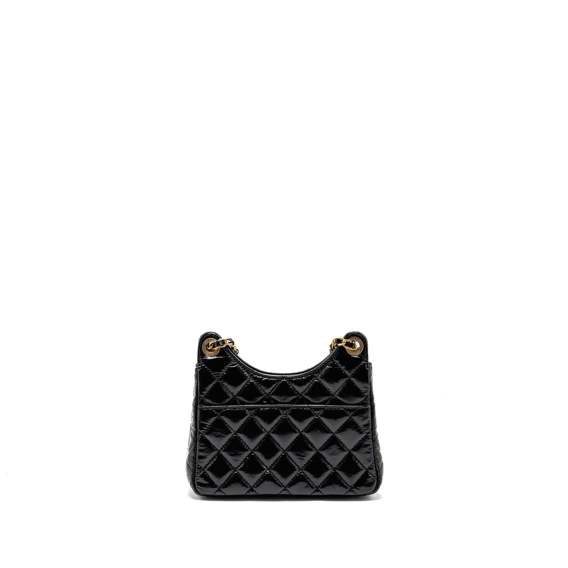 Chanel 23p Hobo Shiny Calfskin Brushed GHW Black Shoulder Bag