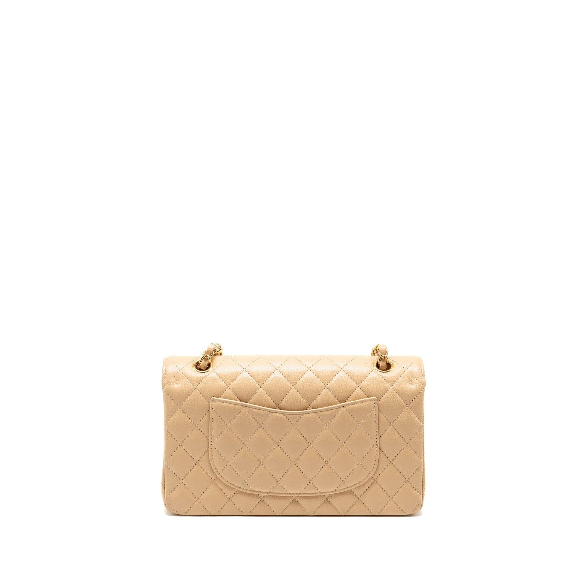 Chanel Classic Double Flap Caviar LGHW Microchip Beige Shoulder Bag