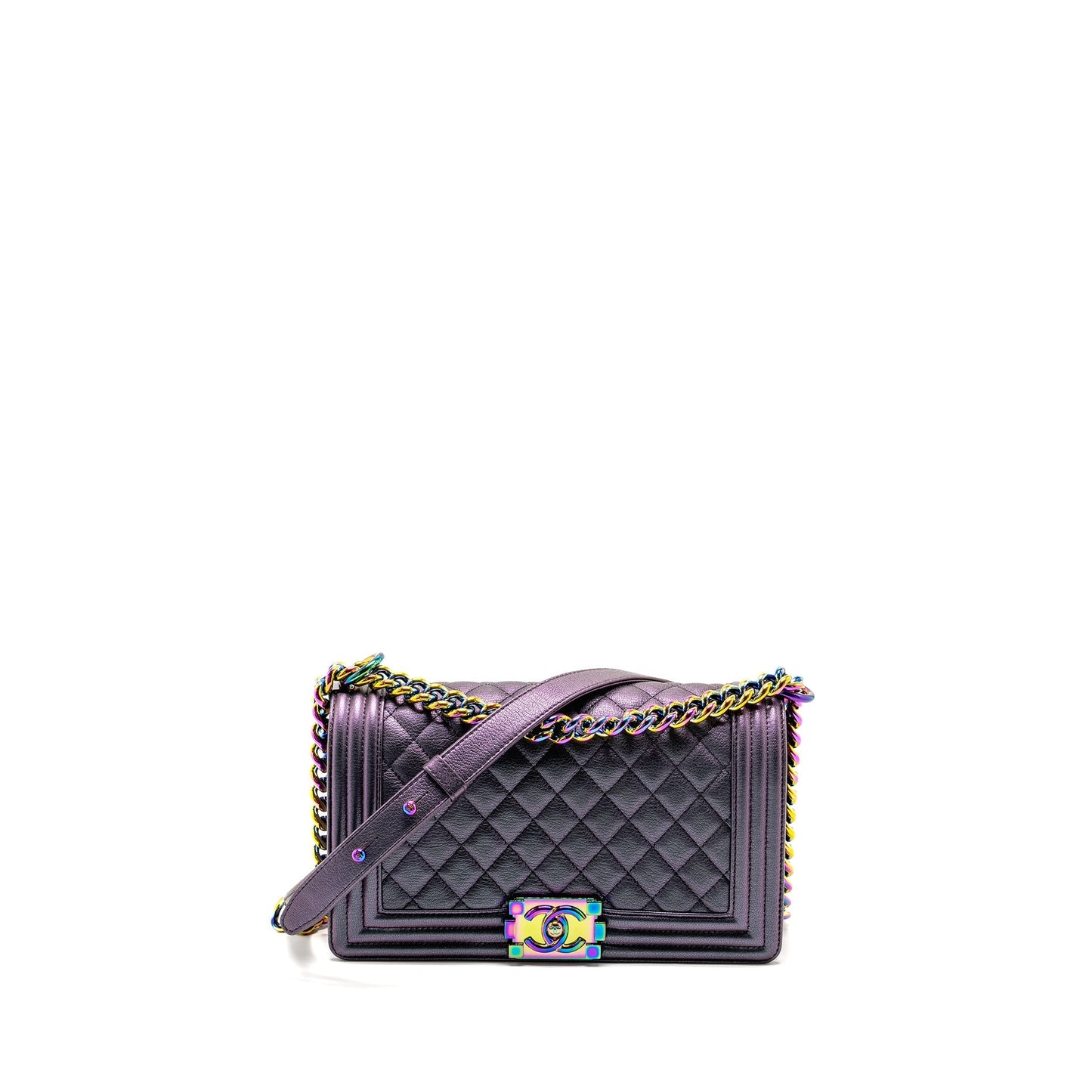 Chanel Boy Goatskin Iridescent Purple Hardware Multicolour Handbag Multicolour Hardware