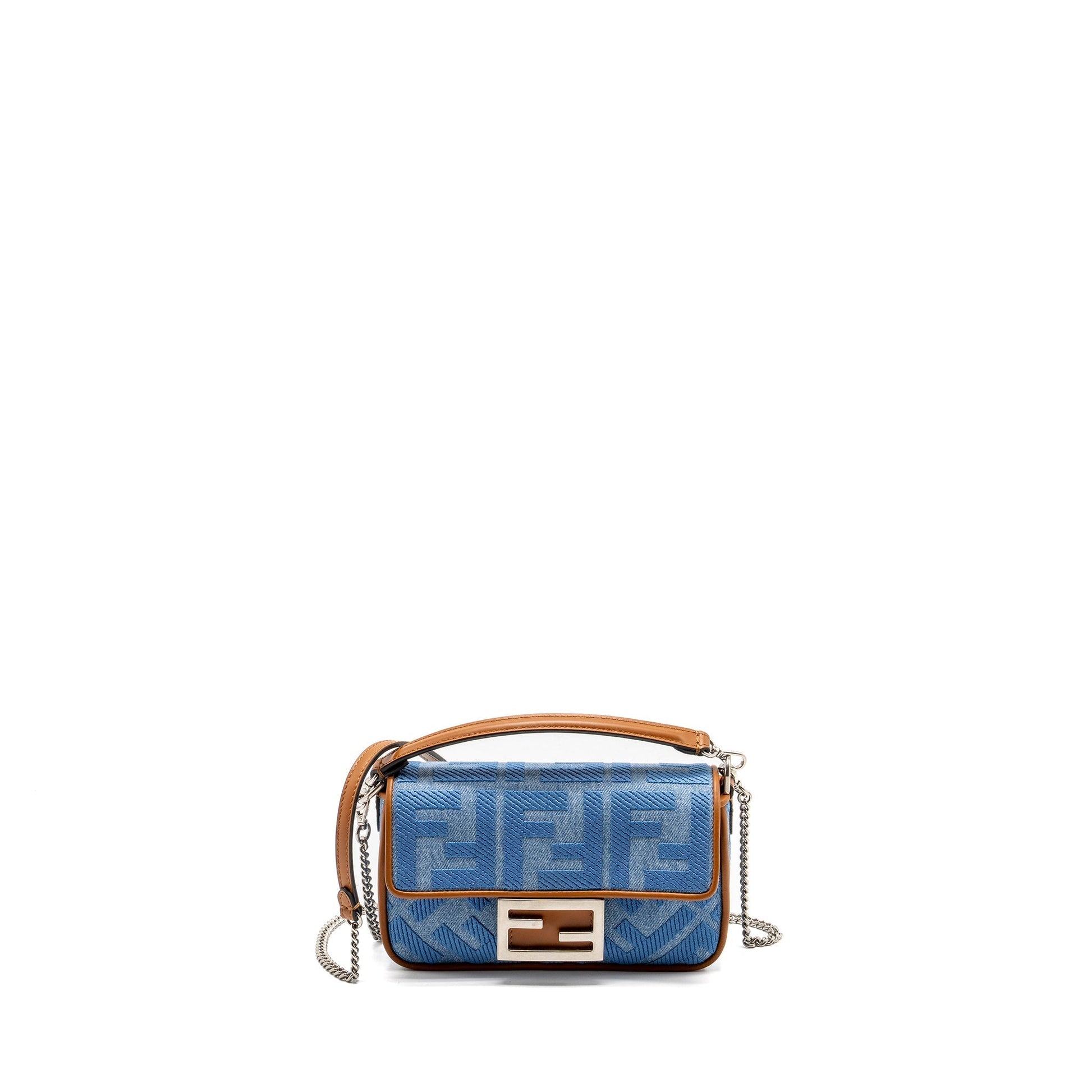 Fendi Baguette Light Embroidery Handbag Denim Blue Mini Shoulder Bag