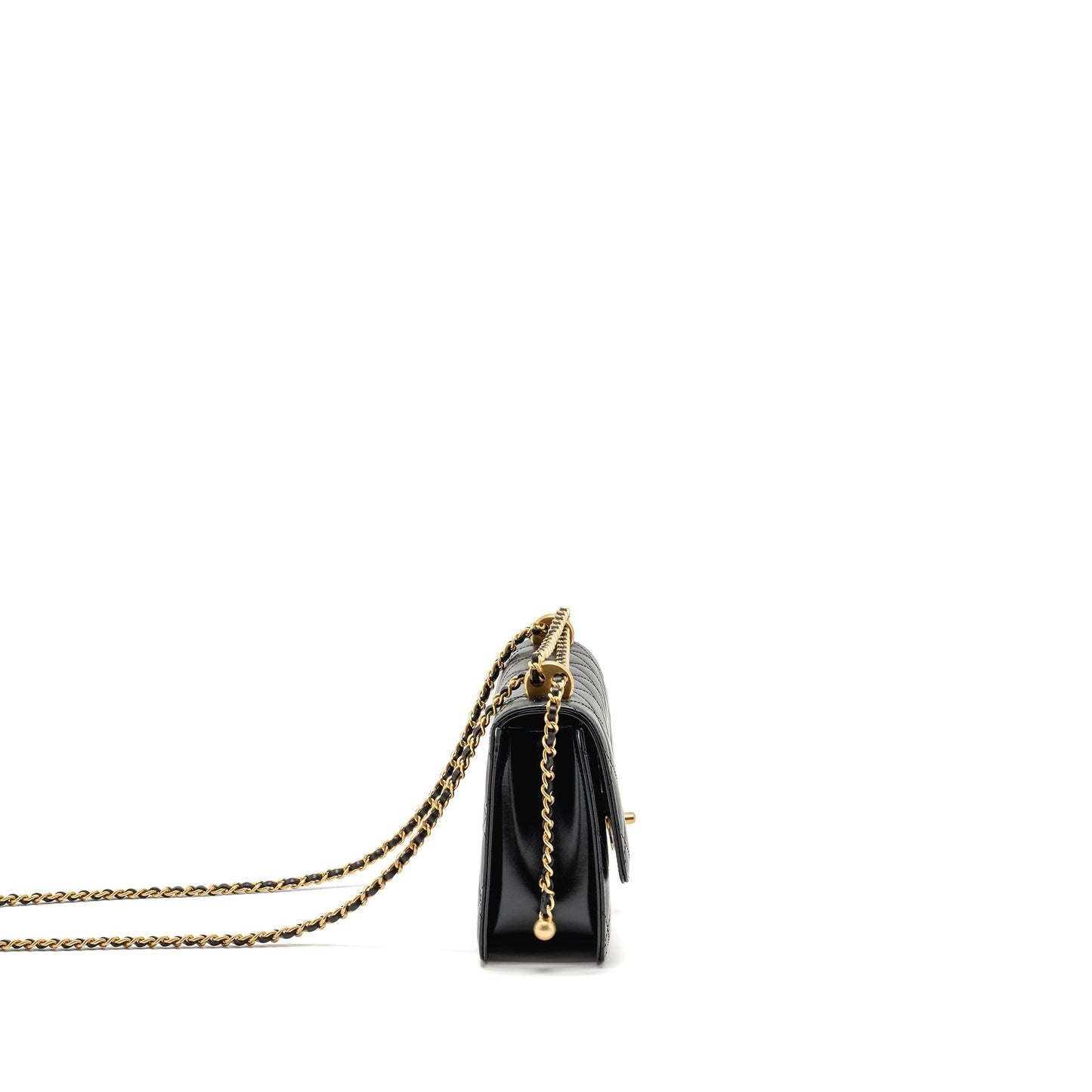 Chanel Crush Flap Calfskin GHW Microchip Black Gold Shoulder Bag Ghw Microchip