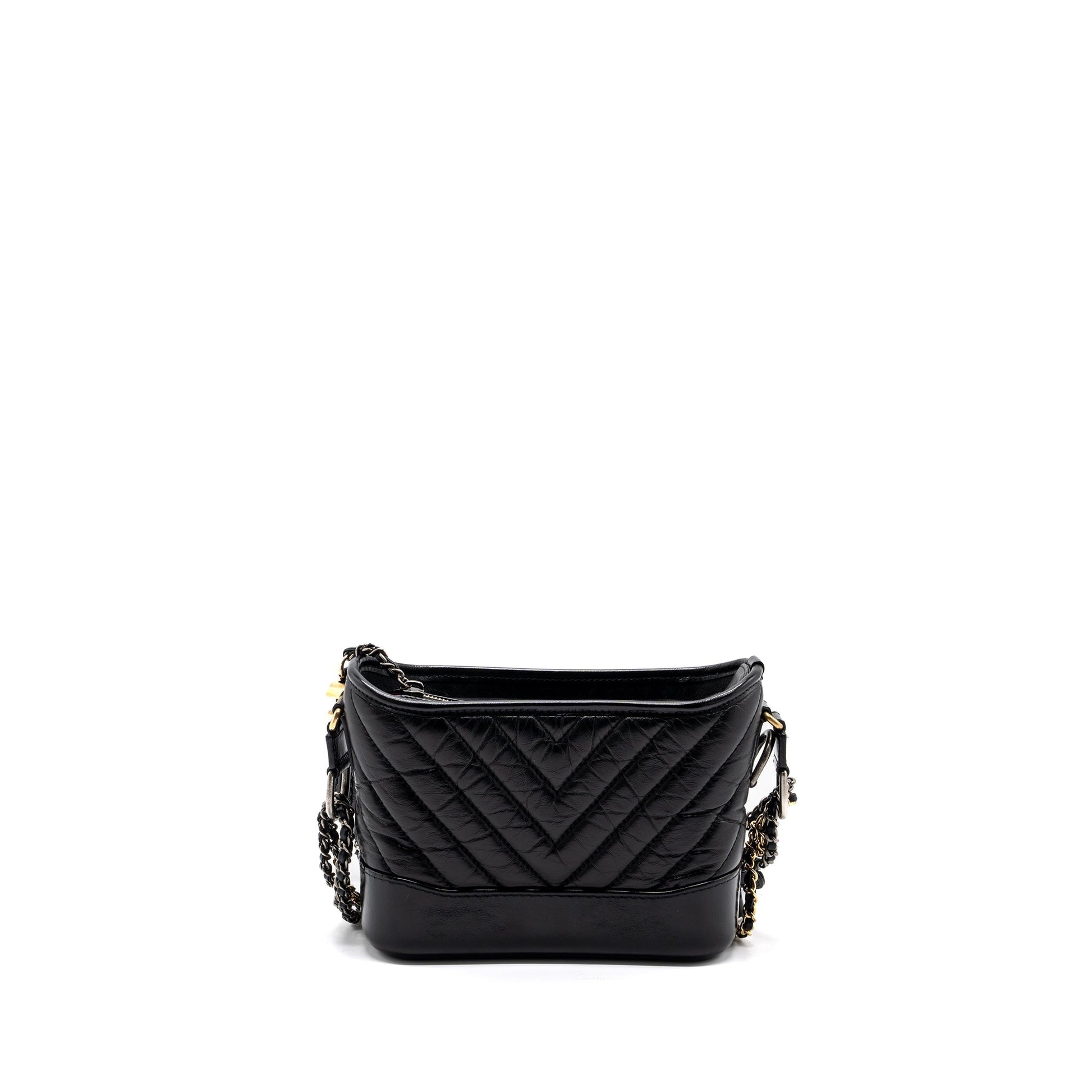 Chanel Gabrielle Hobo Chevron Aged Calfskin Hardware Multicolour Black Small Shoulder Bag