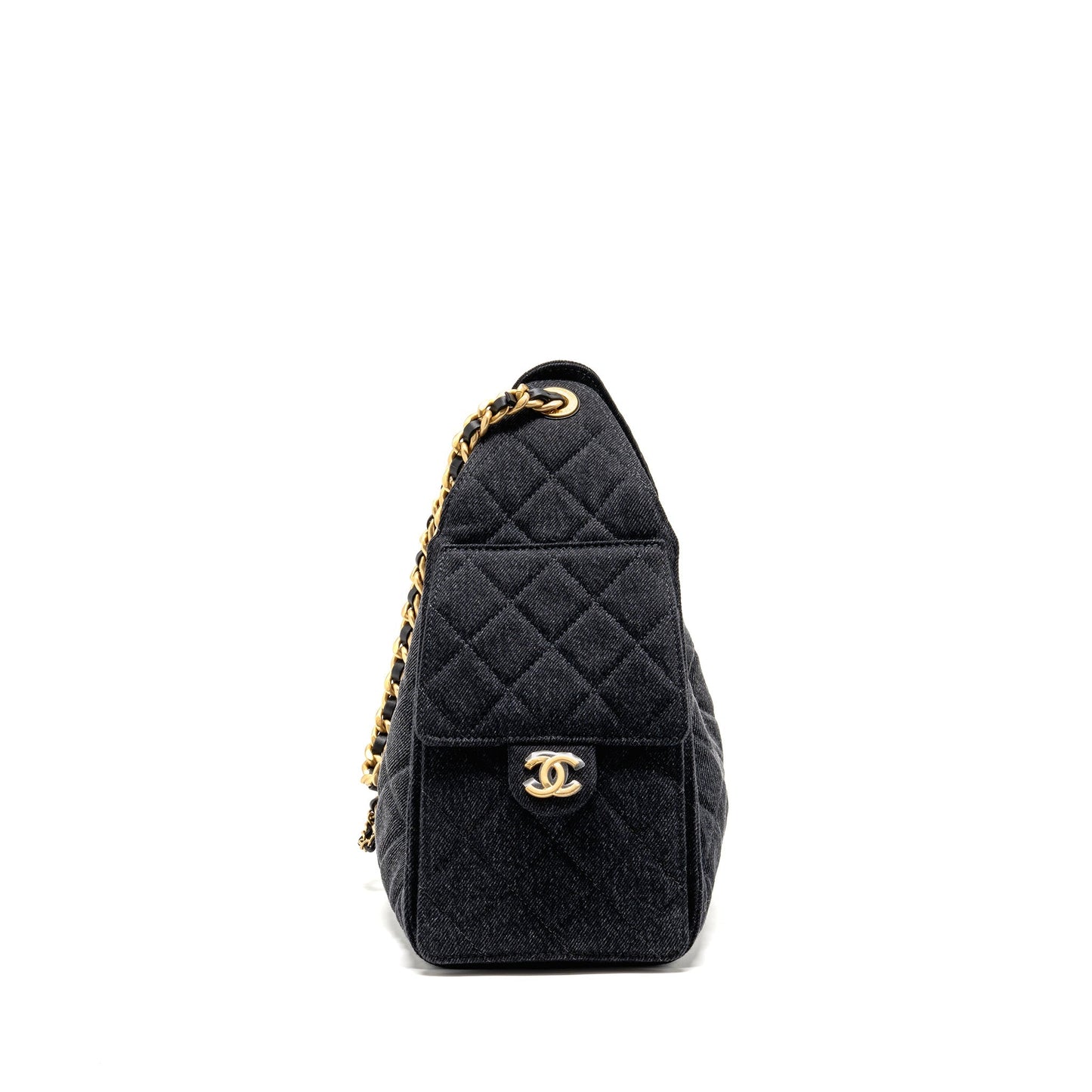 Chanel 25 washed denim GHW microchip Black Beige Small Handbag
