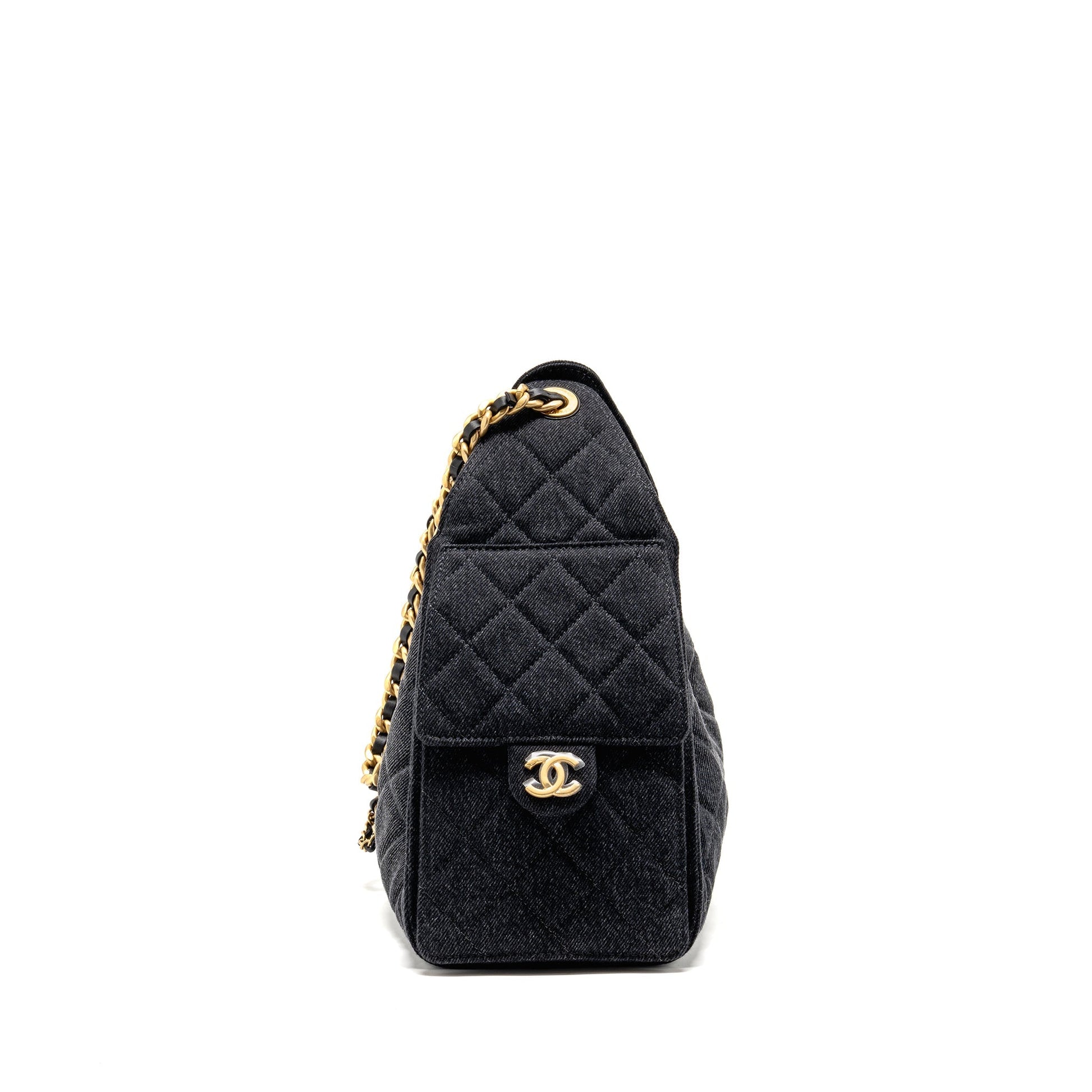 Chanel 25 washed denim GHW microchip Black Beige Small Handbag