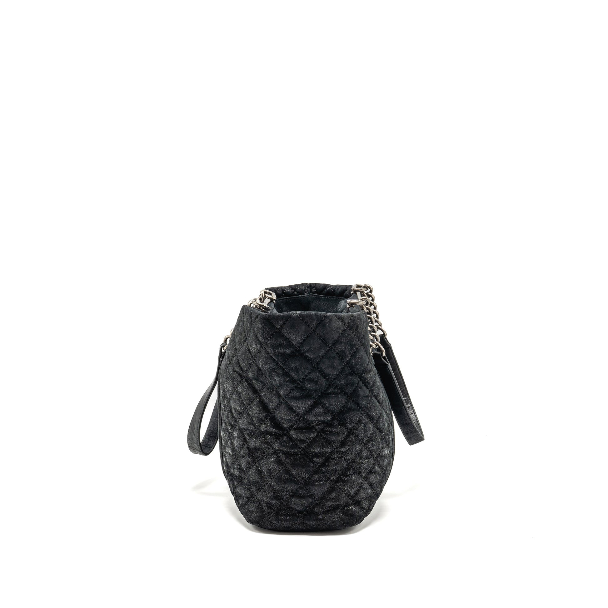 Chanel Boy Shopping Calfskin Iridescent Navy SHW Tote Bag