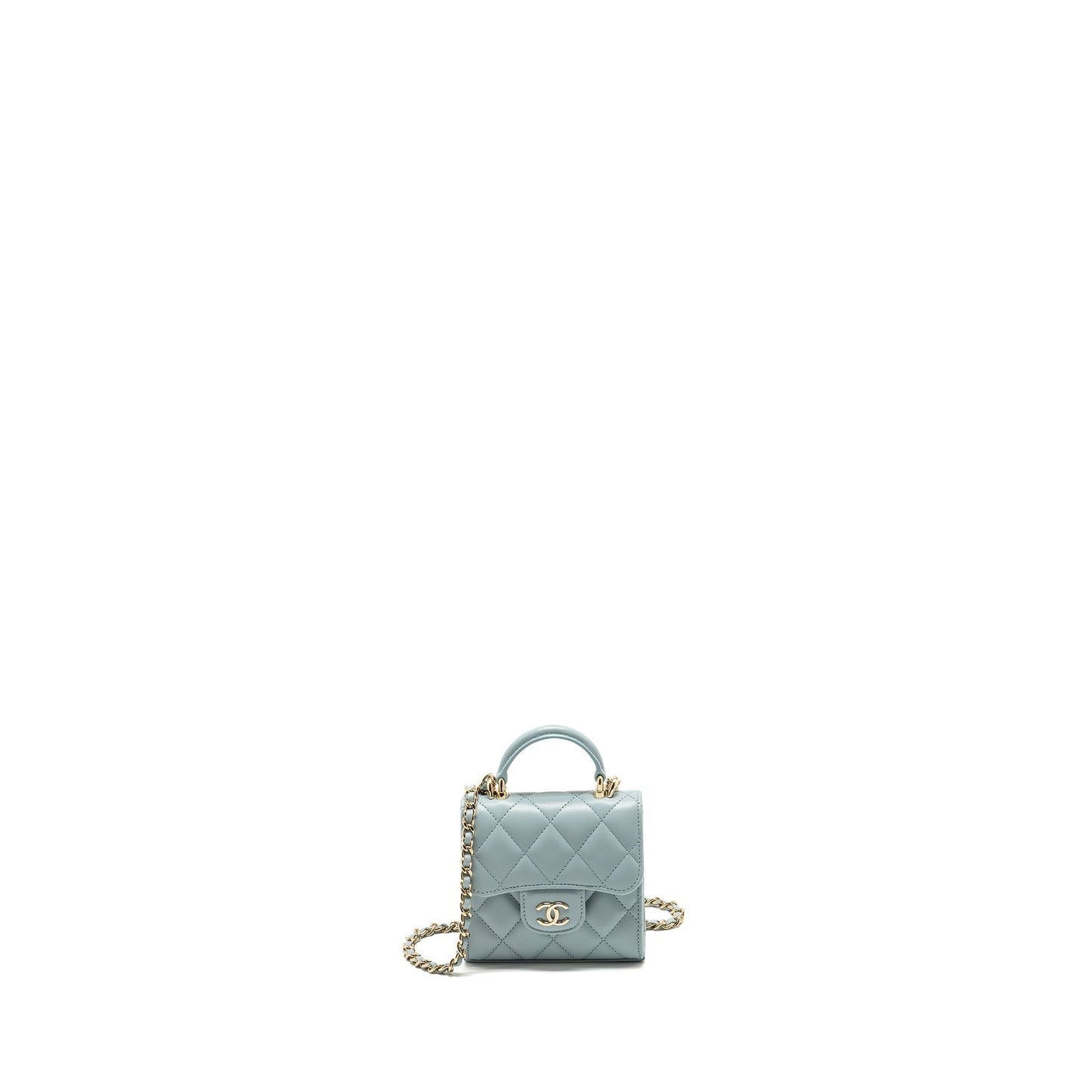 Chanel Top Handle Flap Lambskin Light LGHW Blue Shoulder Bag 5