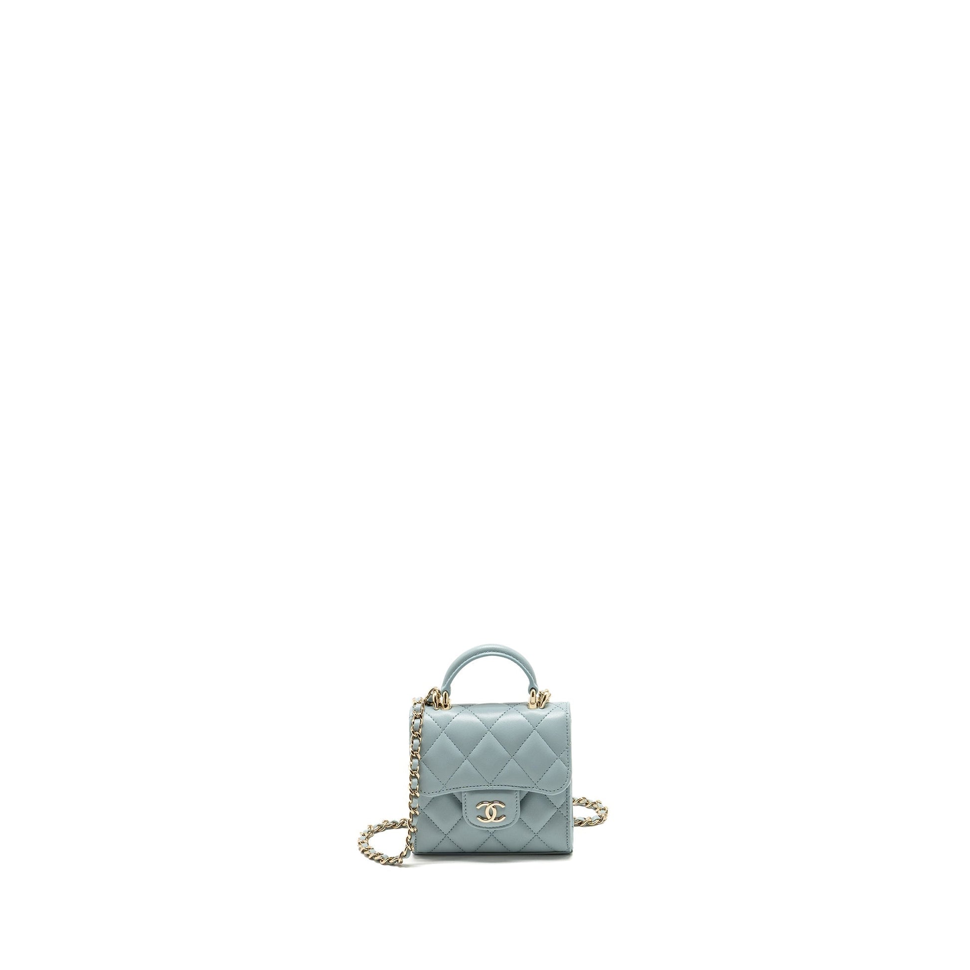 Chanel Top Handle Flap Lambskin Light LGHW Blue Shoulder Bag 5