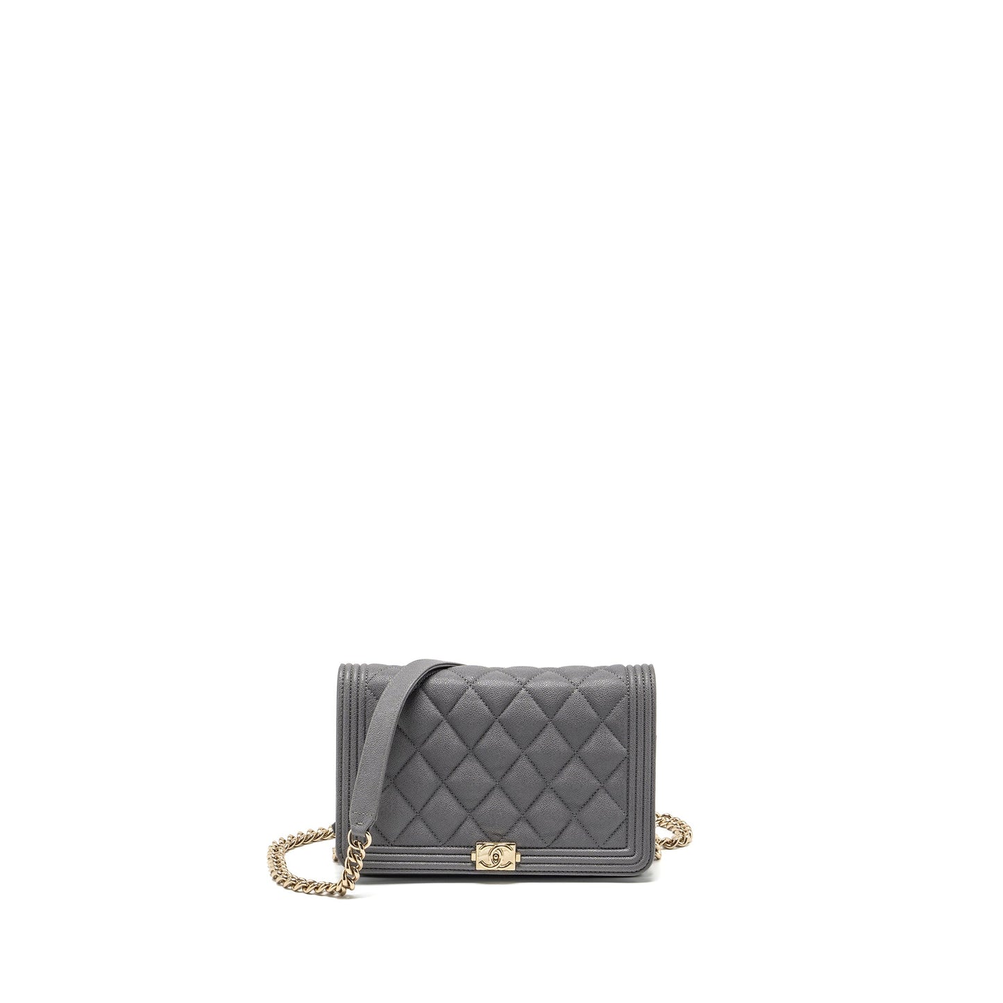 Chanel Boy on caviar LGHW Grey Wallet Case