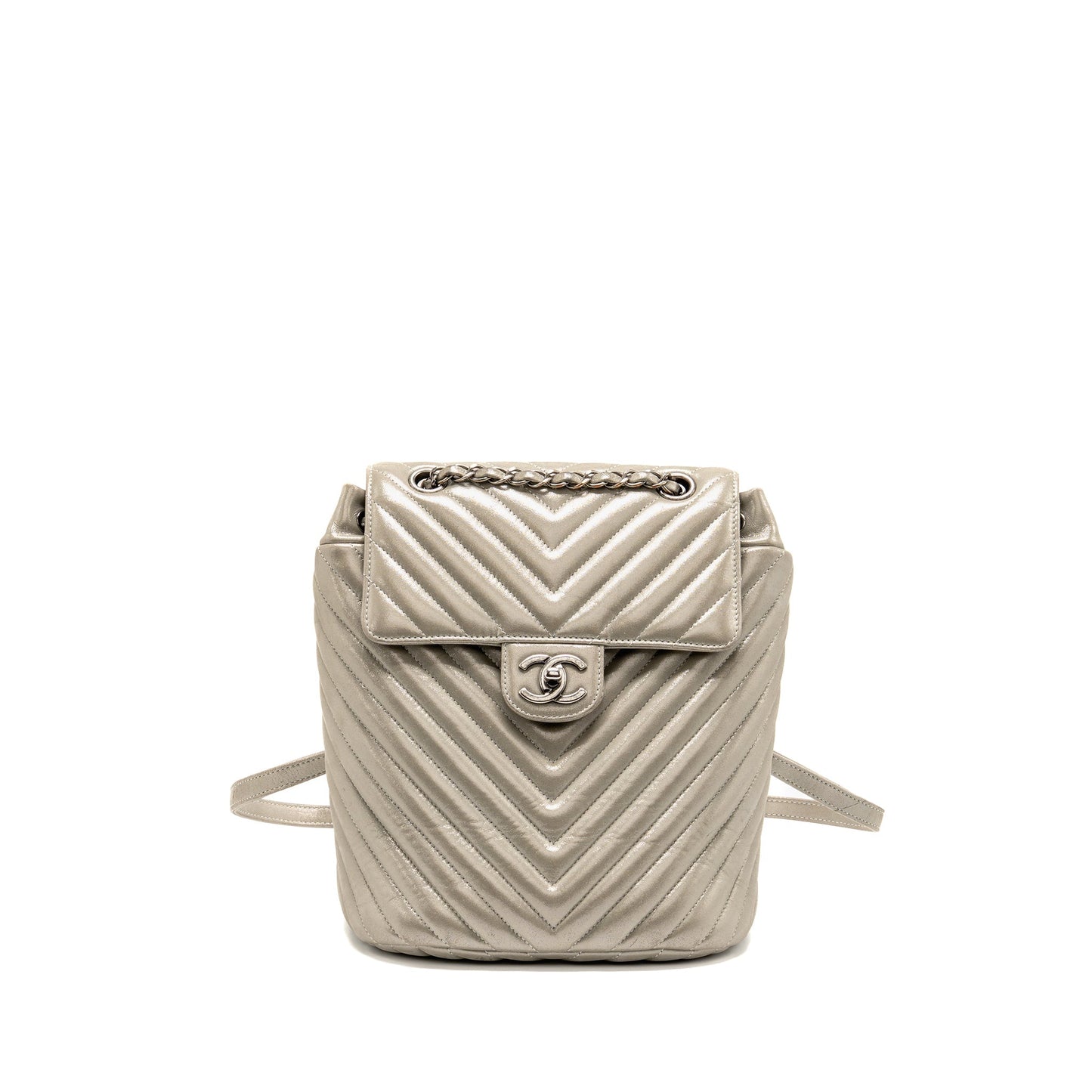 Chanel Urban Spirit Backpack Chevron Calfskin Iridescent Grey Small
