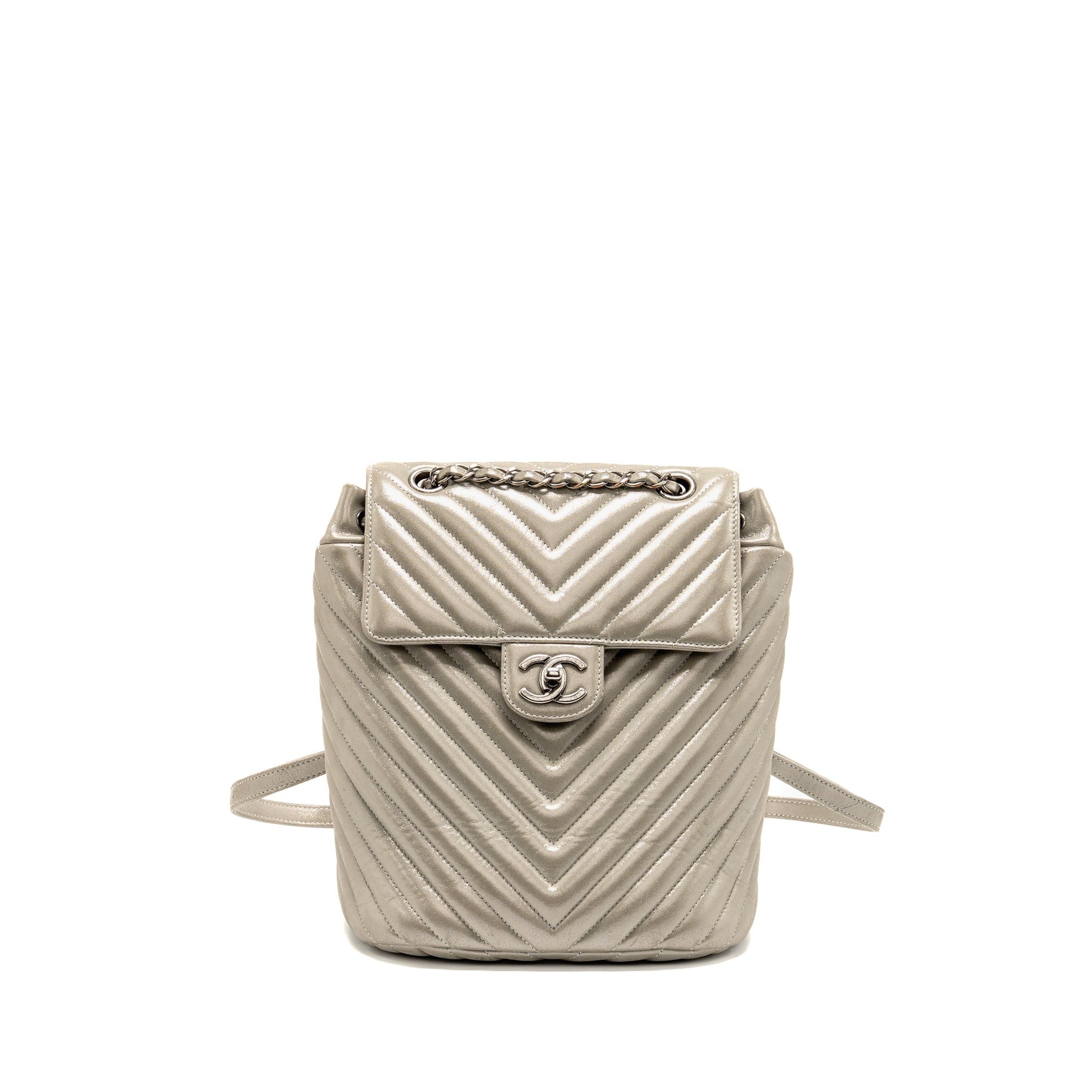 Chanel Urban Spirit Backpack Chevron Calfskin Iridescent Grey Small
