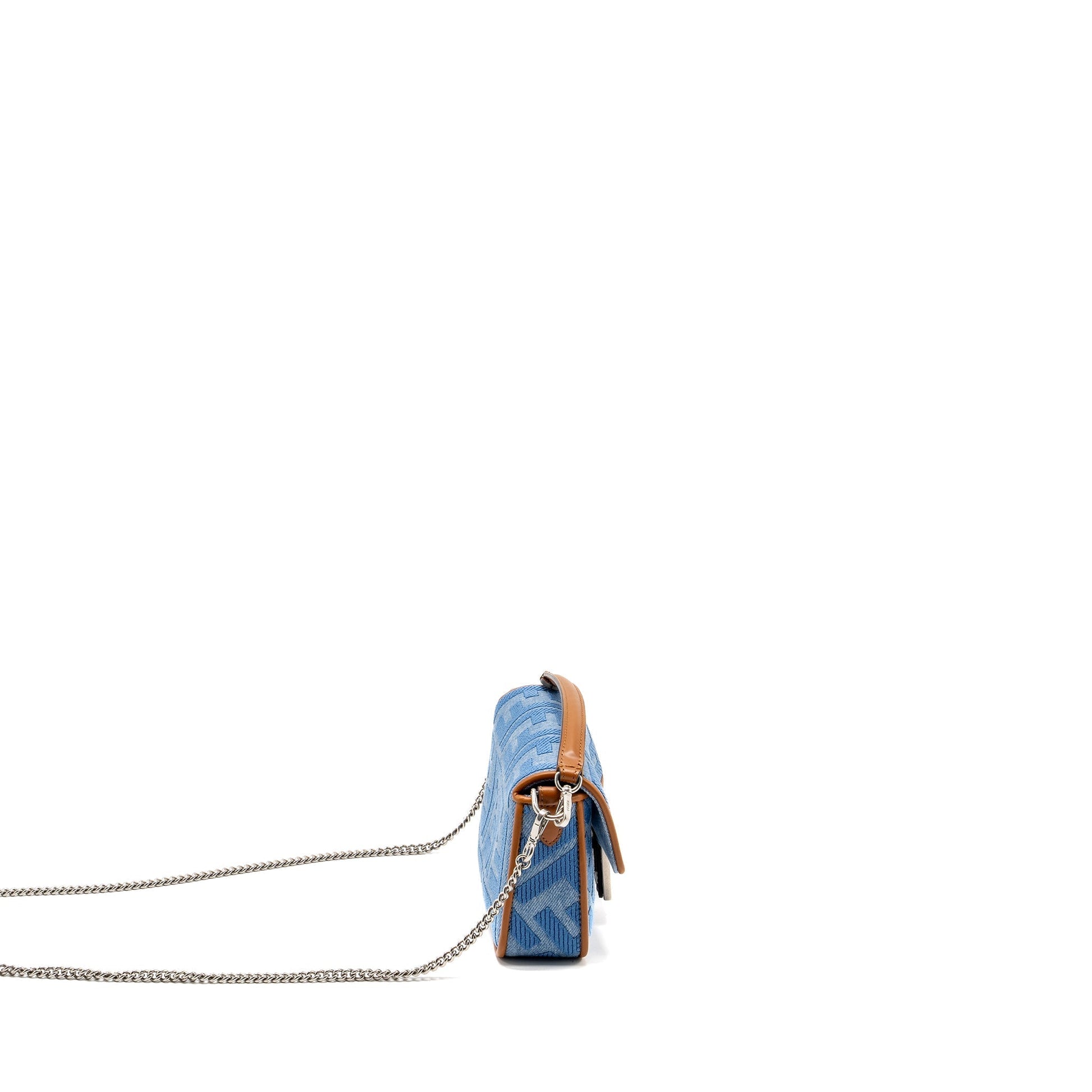 Fendi Baguette Light Embroidery Handbag Denim Blue Mini Shoulder Bag