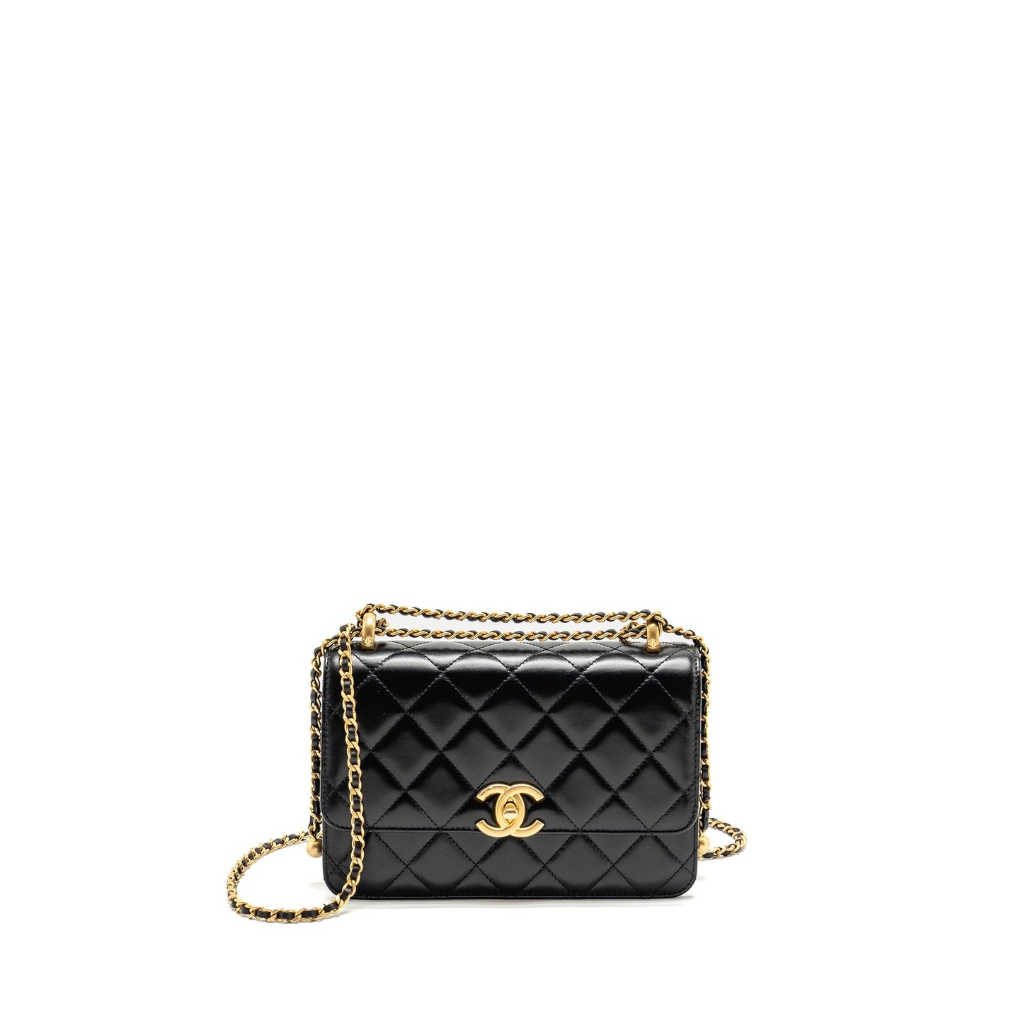 Chanel Crush Flap Calfskin GHW Microchip Black Gold Shoulder Bag Ghw Microchip
