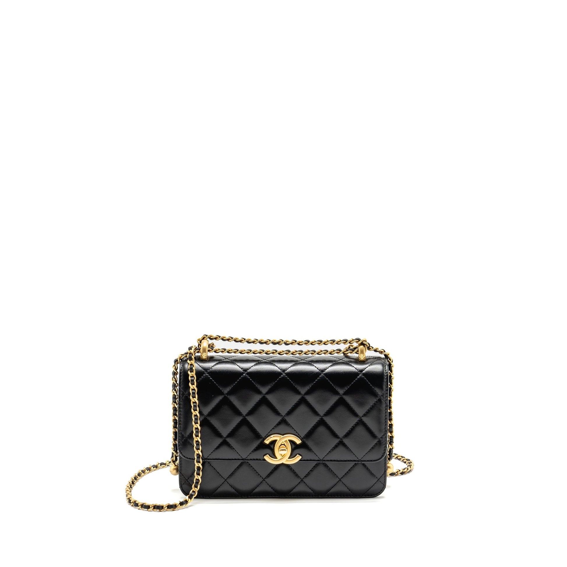 Chanel Crush Flap Calfskin GHW Microchip Black Gold Shoulder Bag Ghw Microchip