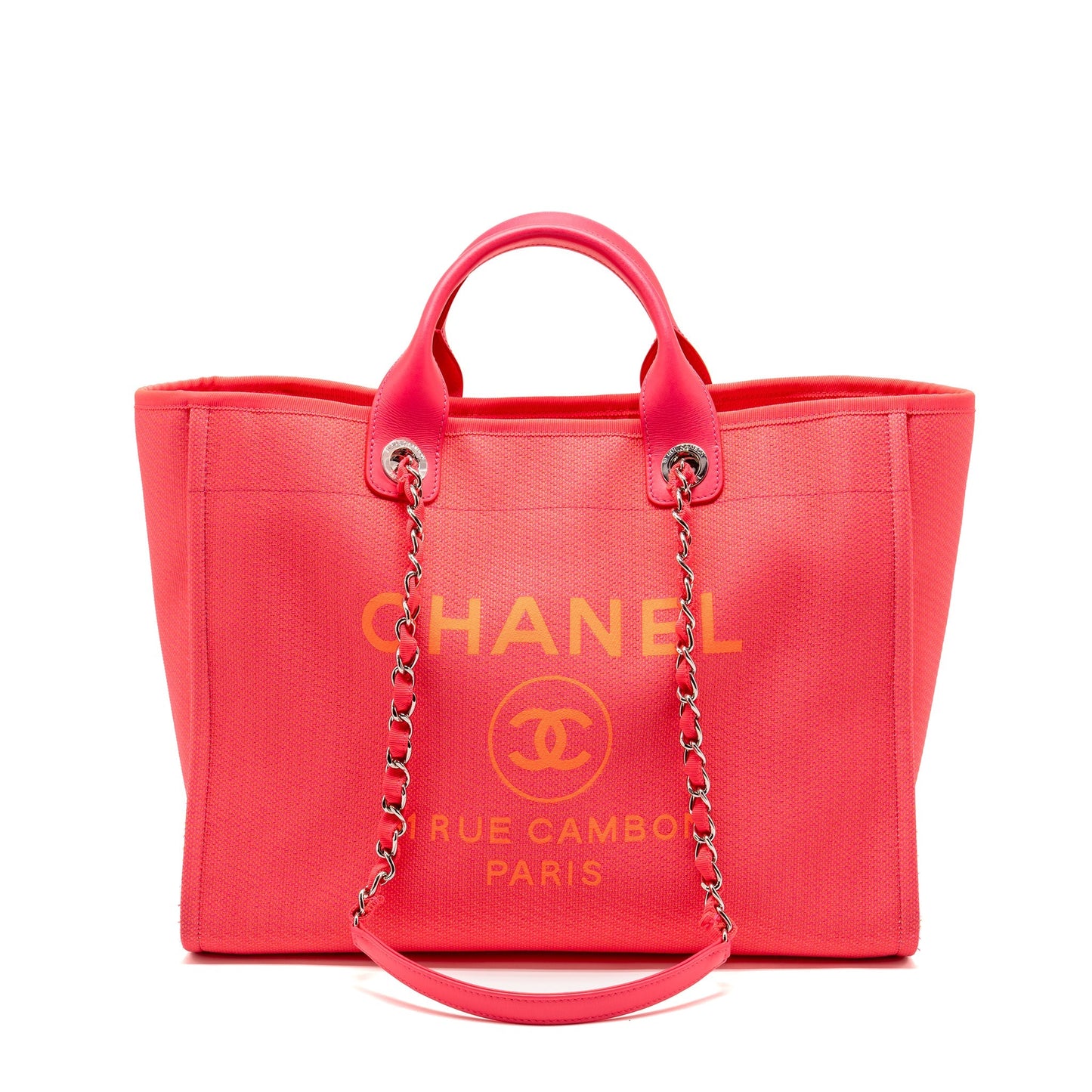 Chanel Deauville Shopping Calfskin SHW Pink Canvas Tote Bag Pink Shw