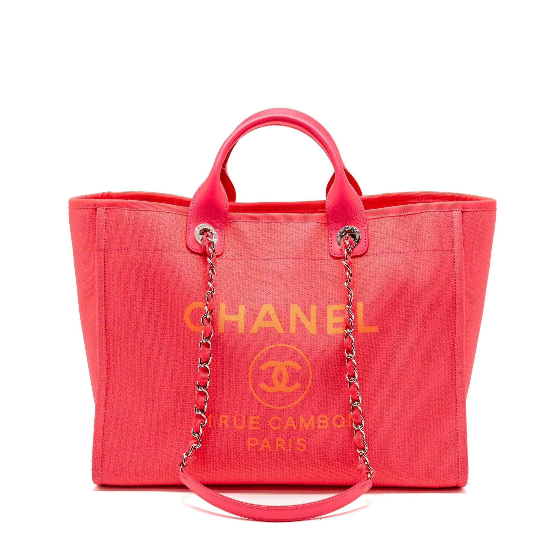 Chanel Deauville Shopping Calfskin SHW Pink Canvas Tote Bag Pink Shw