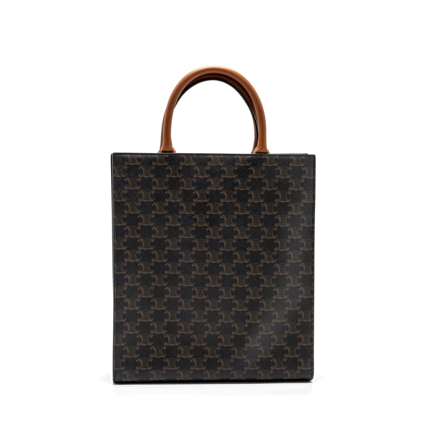 Celine Cabas Vertical In Triomphe And Calfskin Handbag Canvas Tan Travel Bag