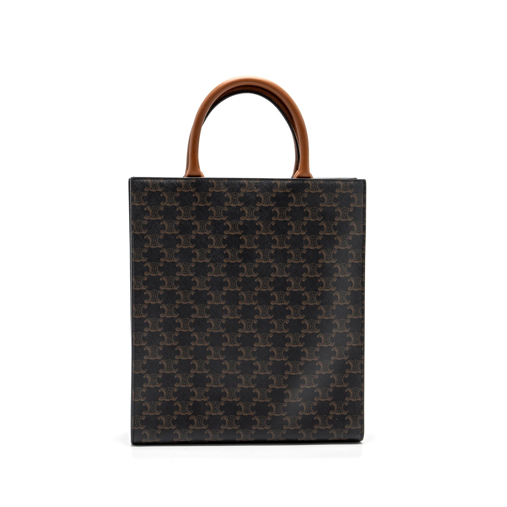 Celine Cabas Vertical In Triomphe And Calfskin Handbag Canvas Tan Travel Bag