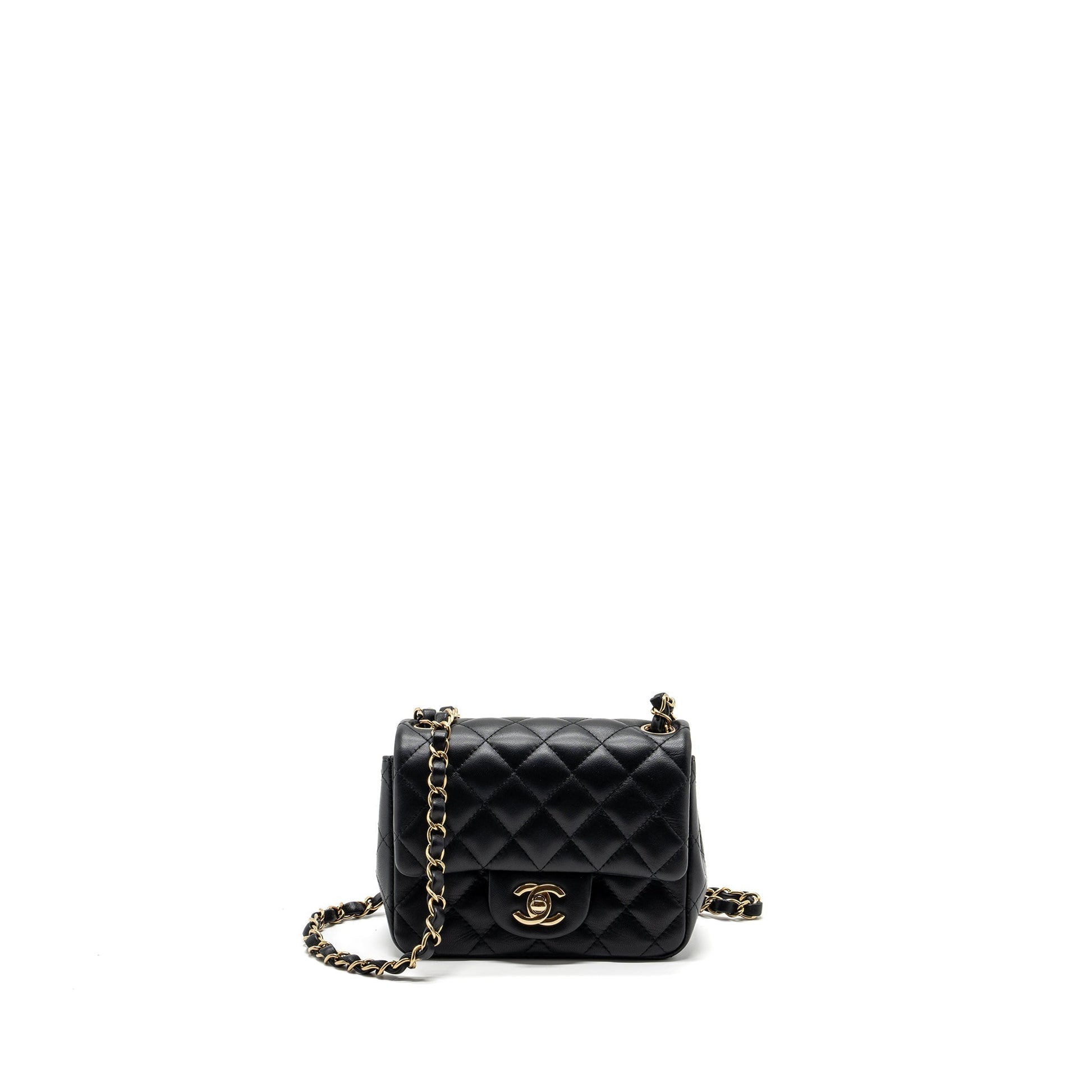 Chanel Square Flap Lambskin GHW Microchip Black Shoulder Bag Microchip 8