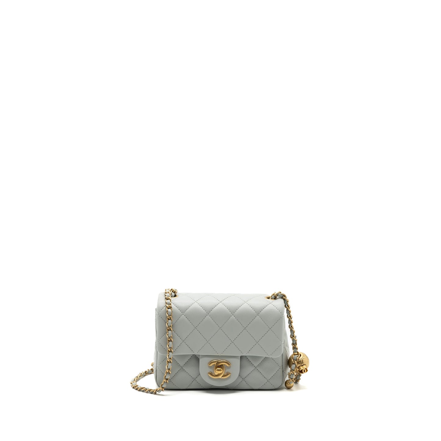 Chanel 23C pearl crush square flap lambskin Grey Shoulder Bag