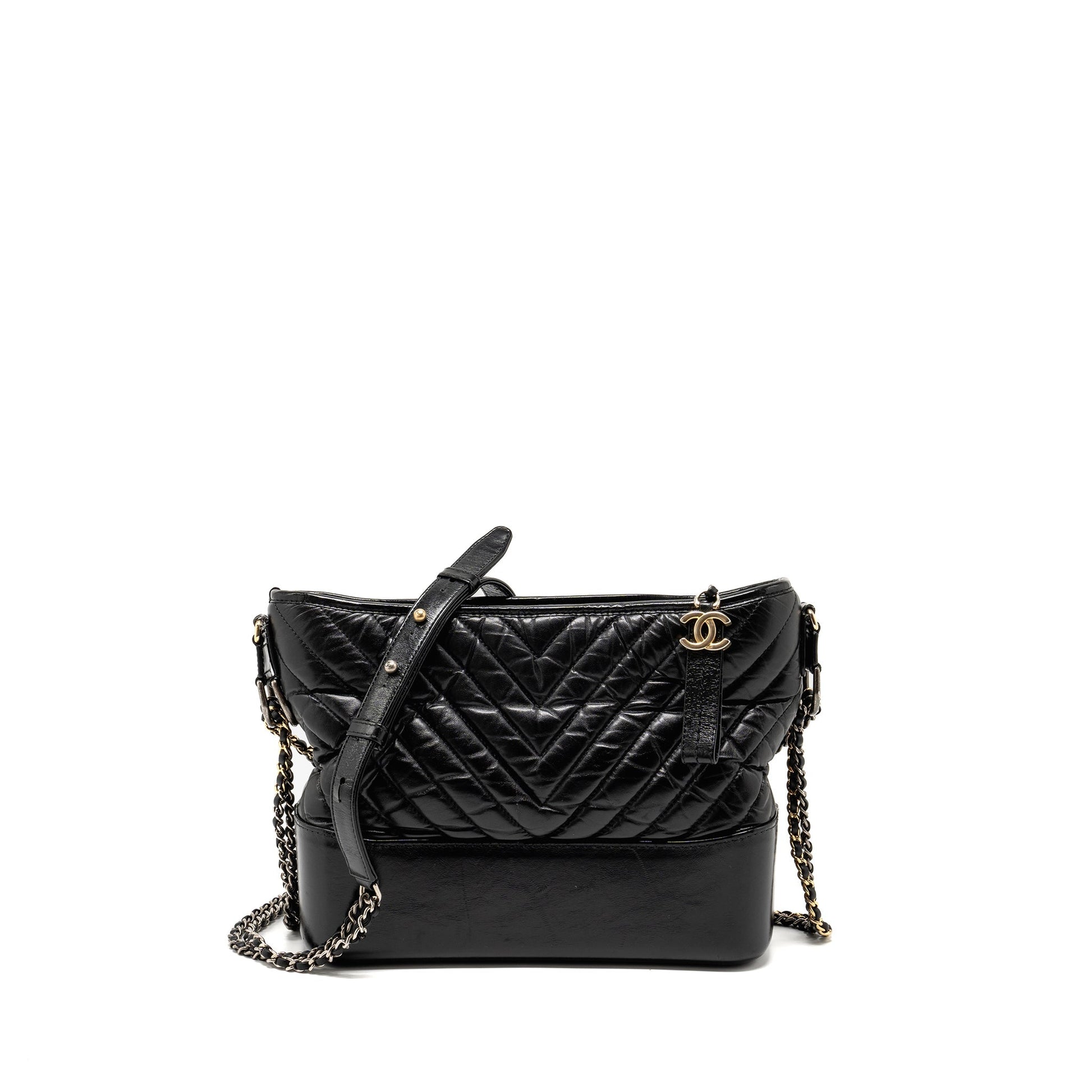 Chanel Gabrielle Hobo Shiny Calfskin Hardware Multicolour Black Shoulder Bag