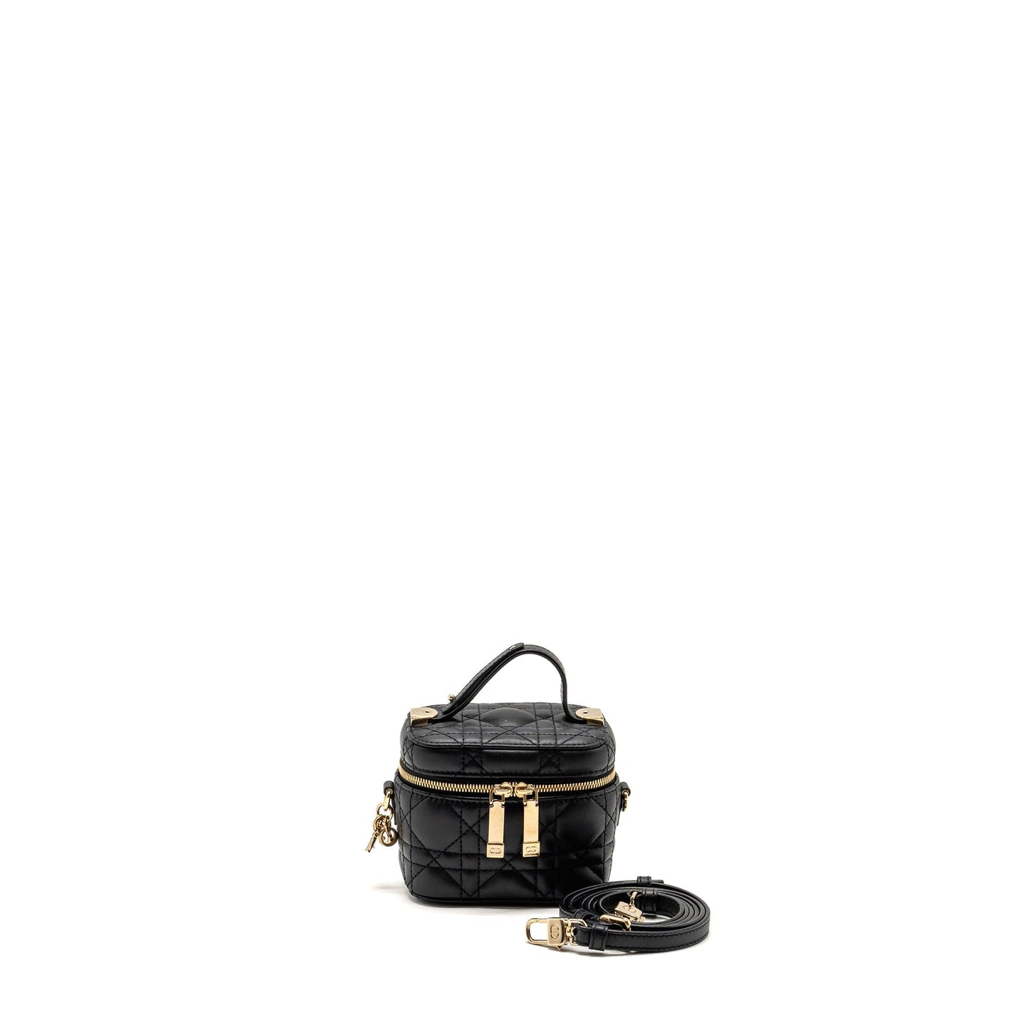 Dior Micro Lady Vanity Case Purse Cannage Lambskin Black Travel Bag
