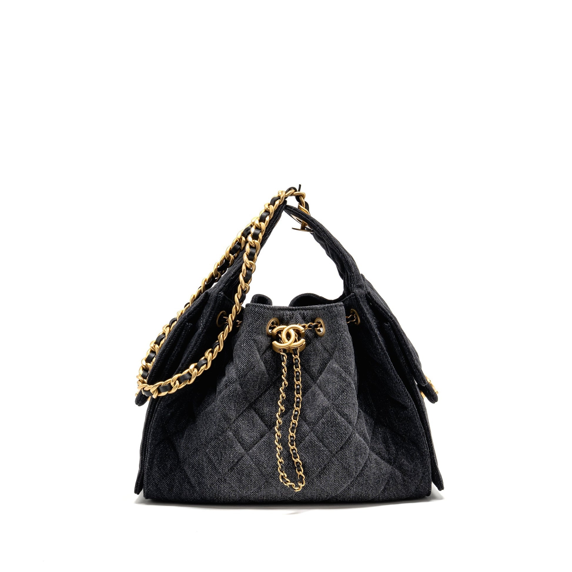 Chanel 25 washed denim GHW microchip Black Beige Small Handbag
