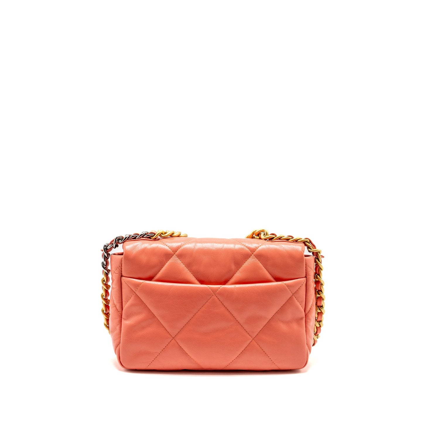 Chanel 19 Shiny Goatskin Coral Hardware Multicolour Pink Small Handbag