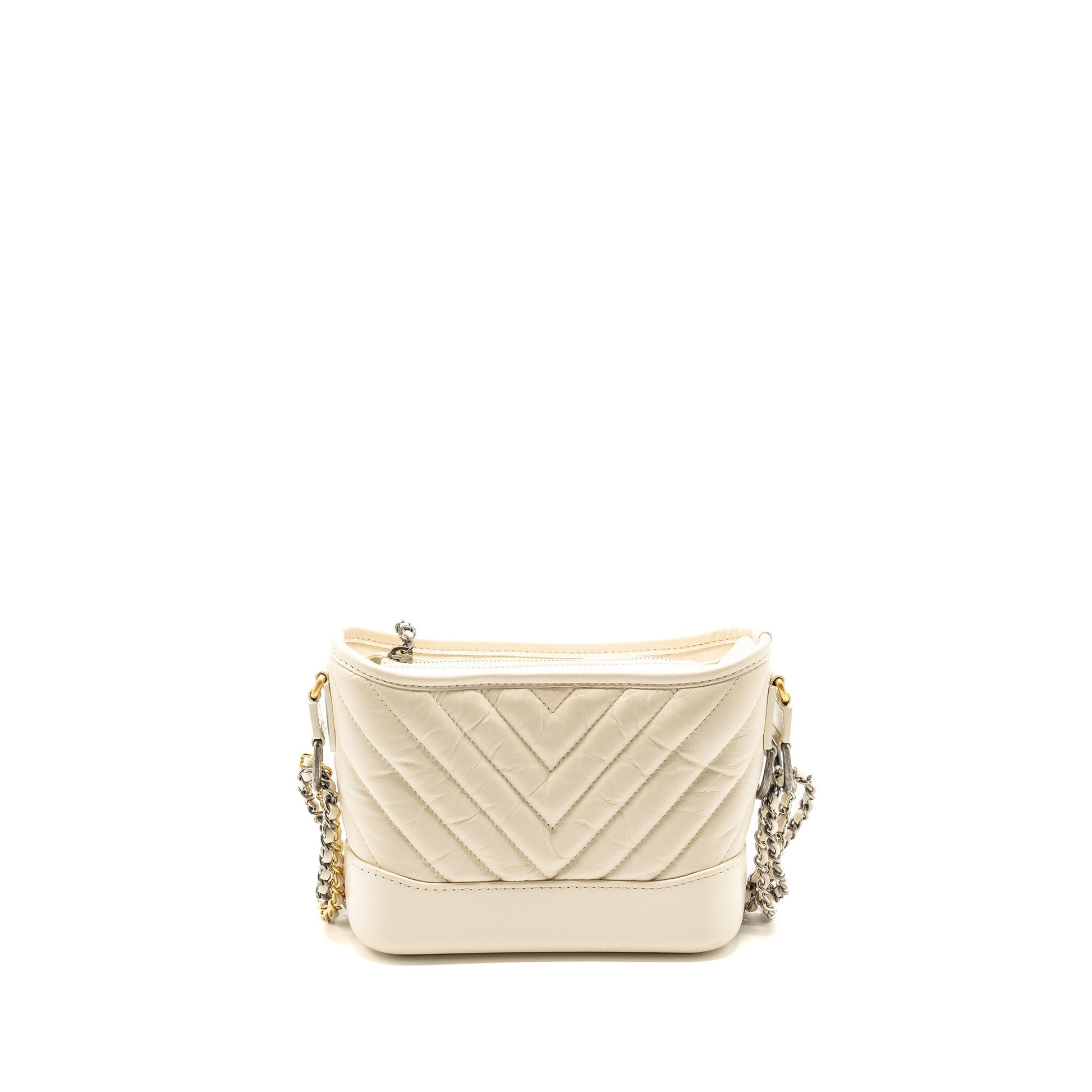 Chanel Chevron Gabrielle Hobo Calfskin Hardware Multicolour White Small Shoulder Bag