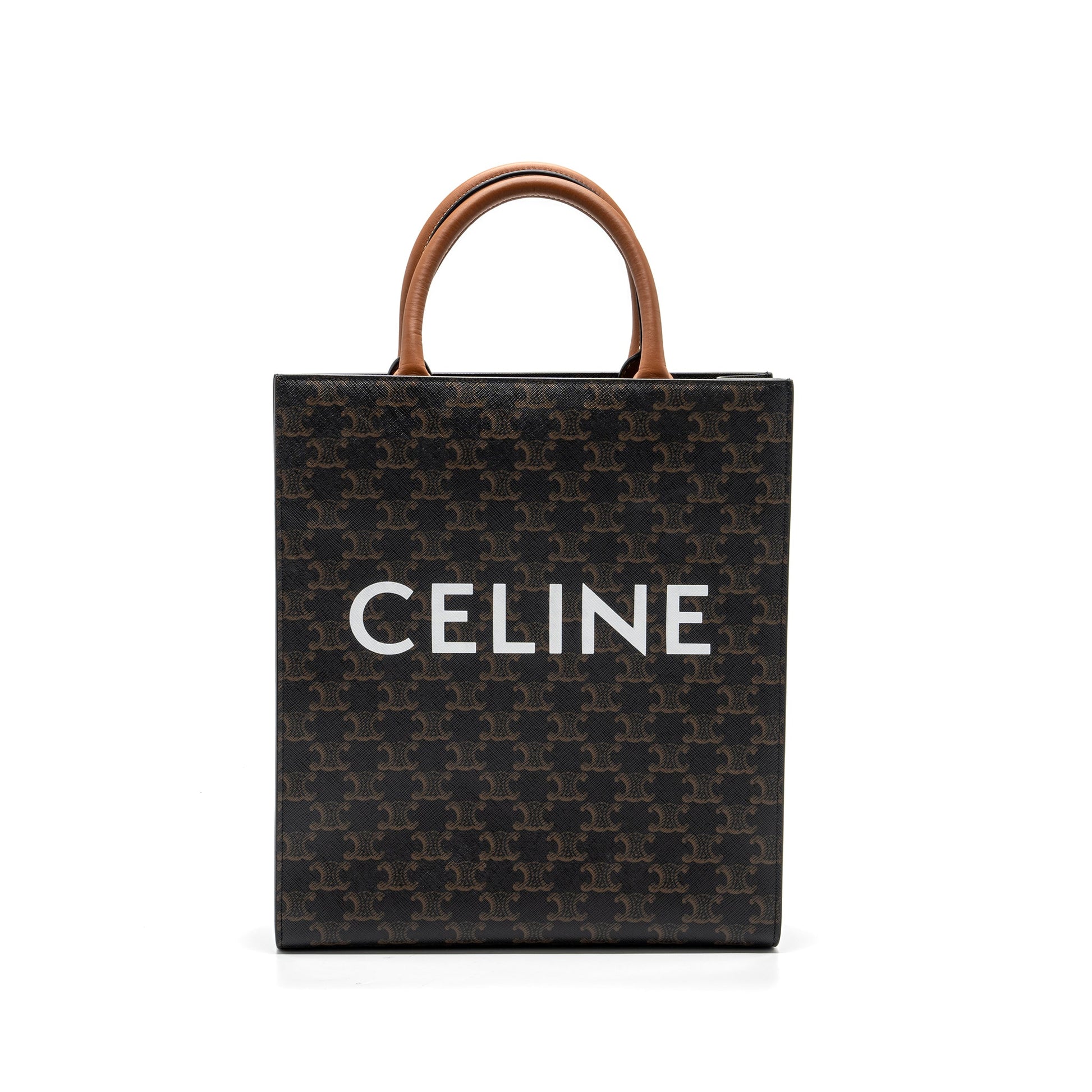 Celine Cabas Vertical In Triomphe And Calfskin Handbag Canvas Tan Travel Bag