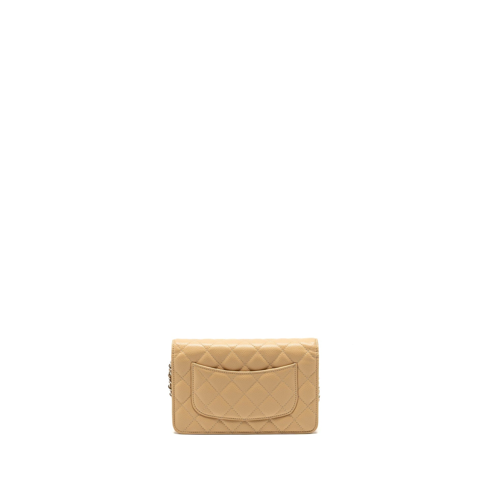Chanel Classic on Caviar SHW Microchip Beige Wallet Case Shw Microchip