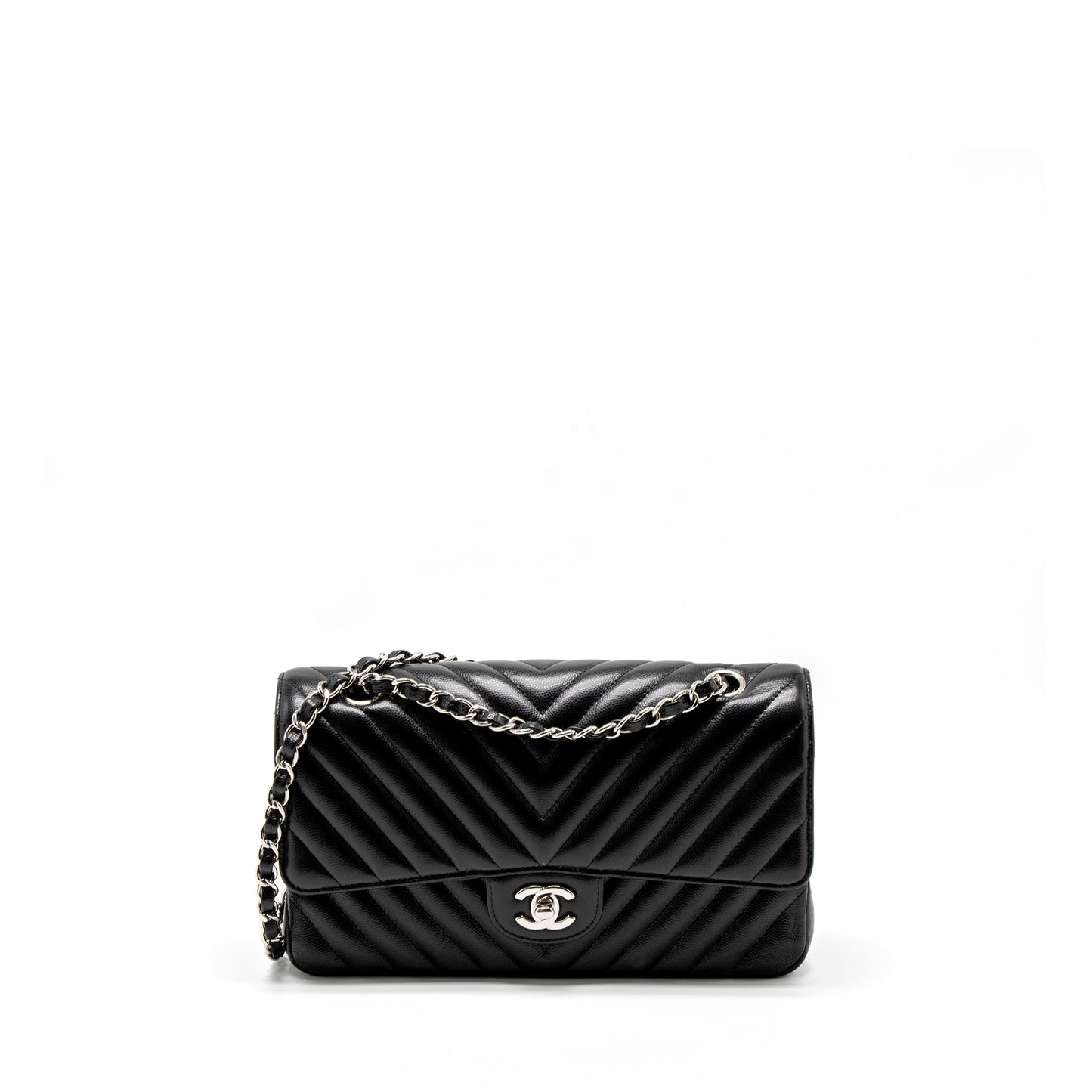 Chanel Classic Double Flap Chevron Caviar SHW Black Shoulder Bag Shw 1