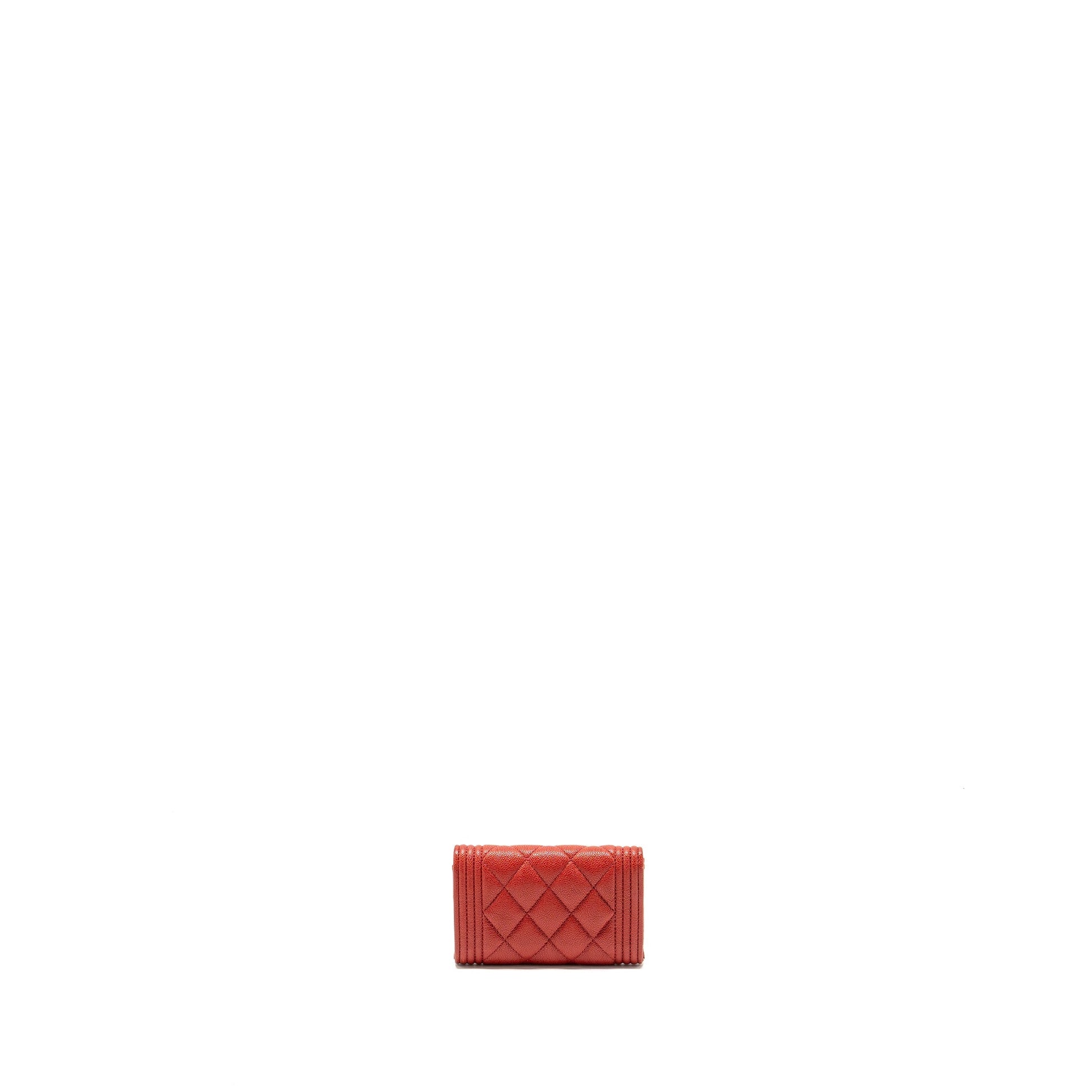 Chanel Boy Flap Card Holder Caviar SHW Red Wallet Case